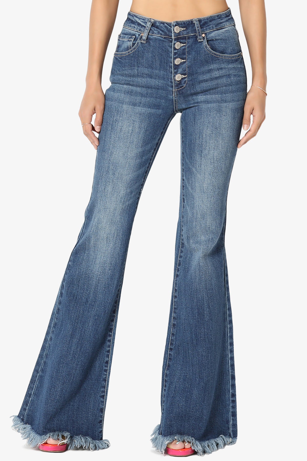 Vieve Mid Rise Frayed Flared Jeans