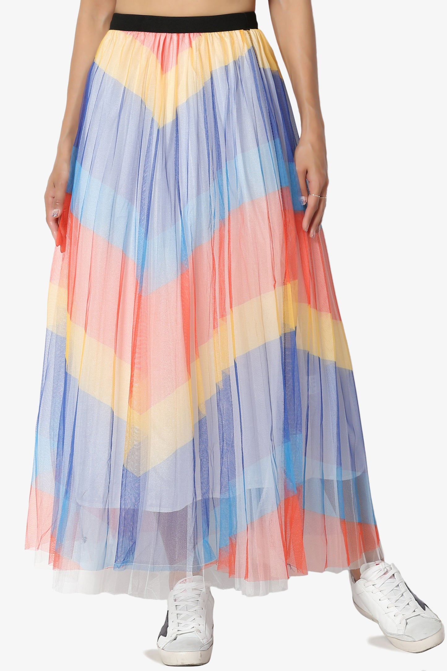 Bernadette Chevron Mesh Pleated Skirt - TheMogan