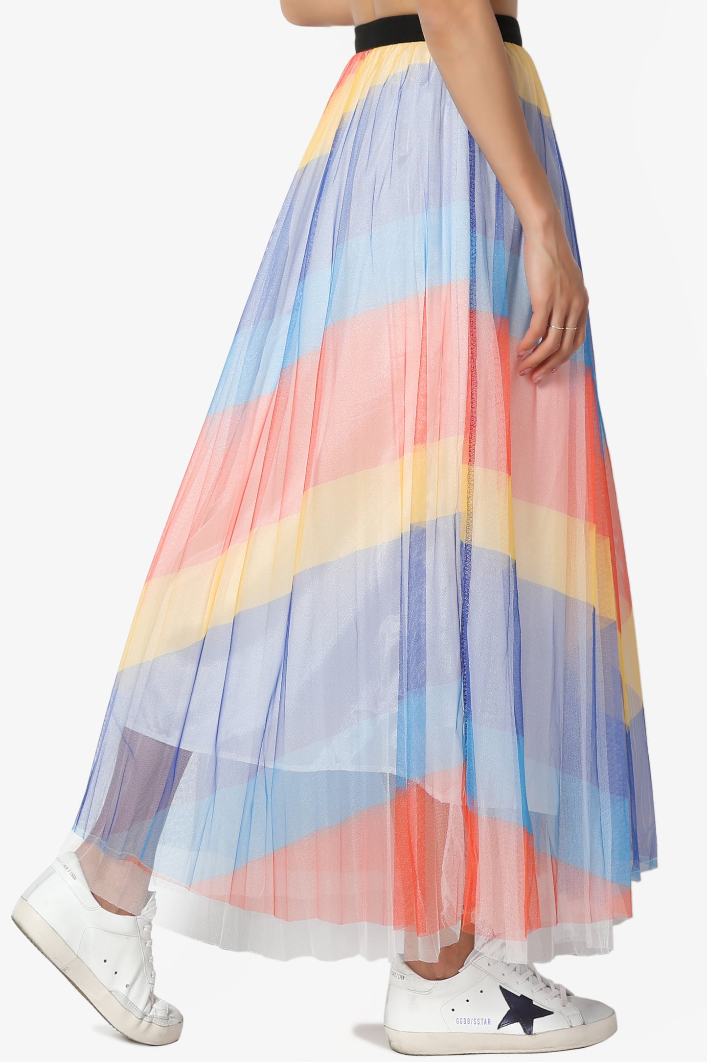 Bernadette Chevron Mesh Pleated Skirt - TheMogan