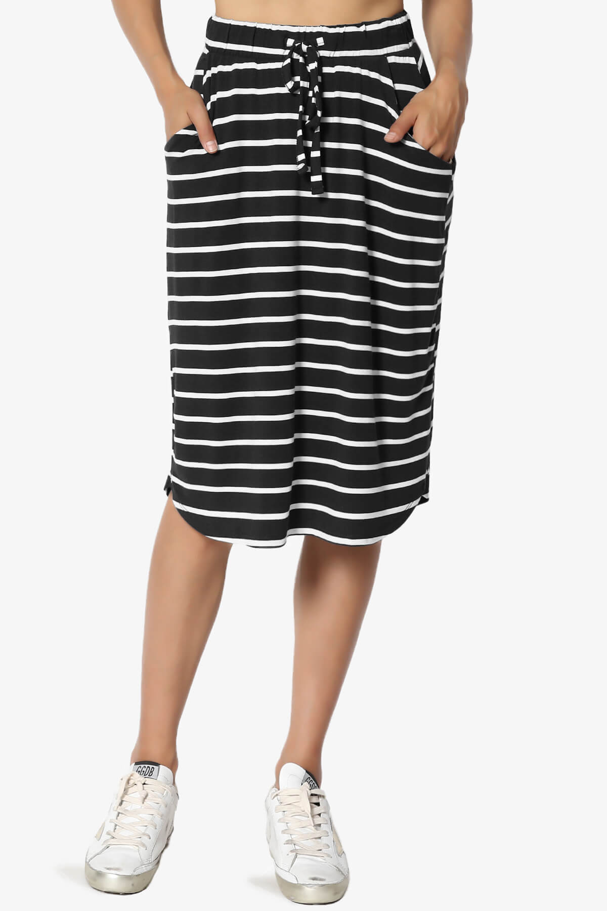 Eclipse Stripe Drawstring Midi Skirt BLACK_1