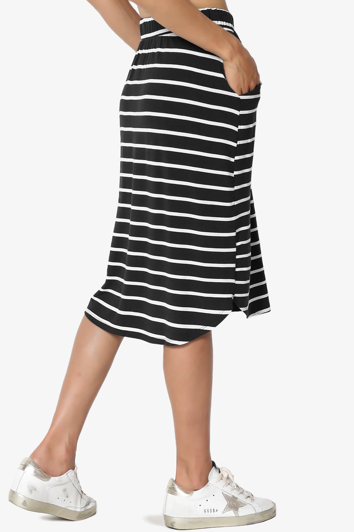 Eclipse Stripe Drawstring Midi Skirt BLACK_4