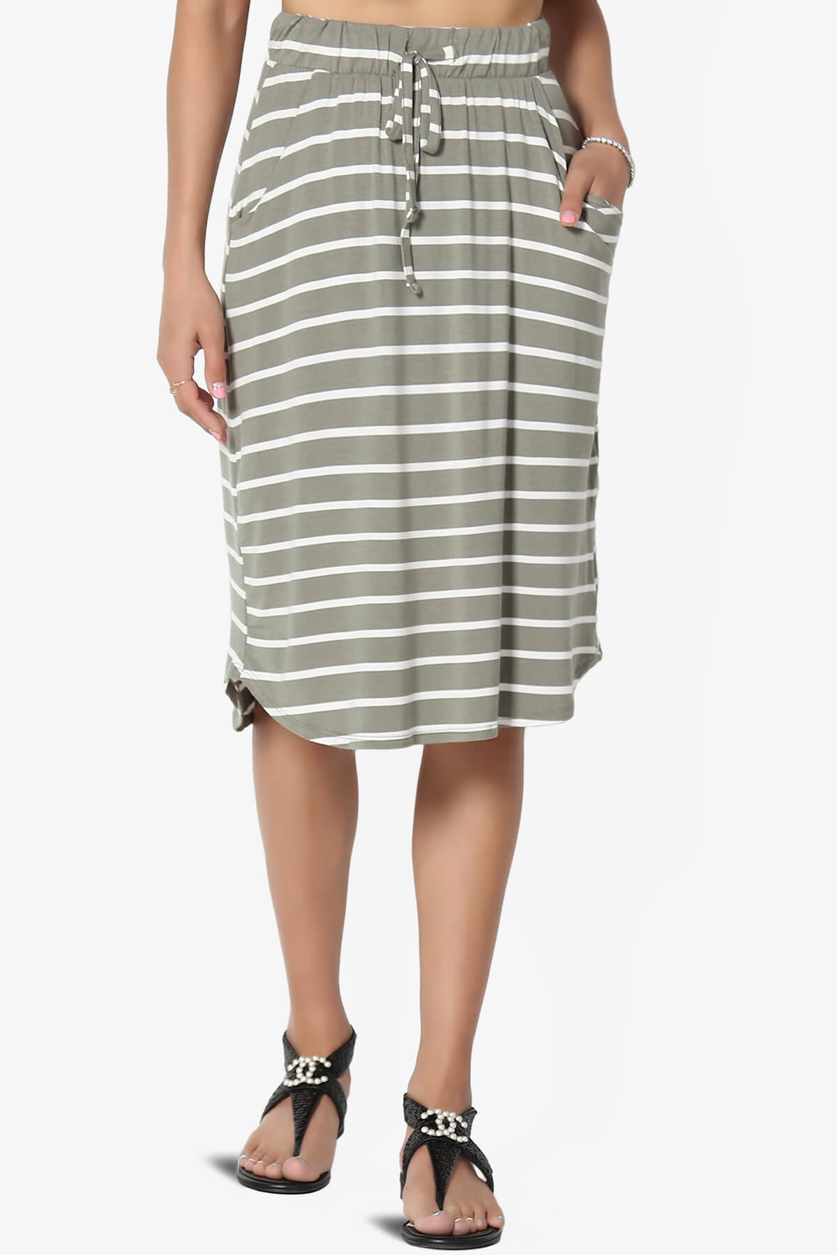 Eclipse Stripe Drawstring Midi Skirt DUSTY OLIVE_1
