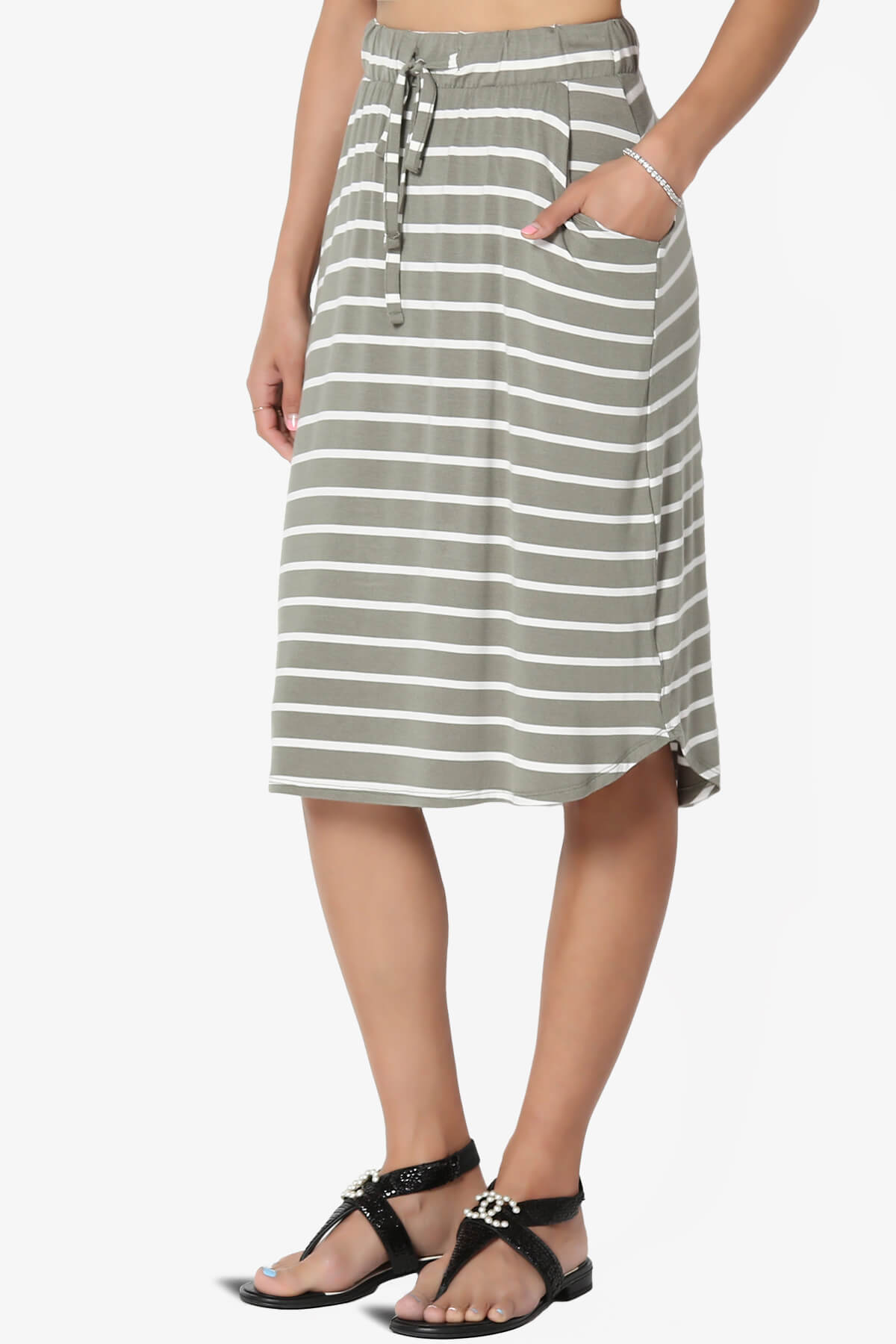 Eclipse Stripe Drawstring Midi Skirt DUSTY OLIVE_3