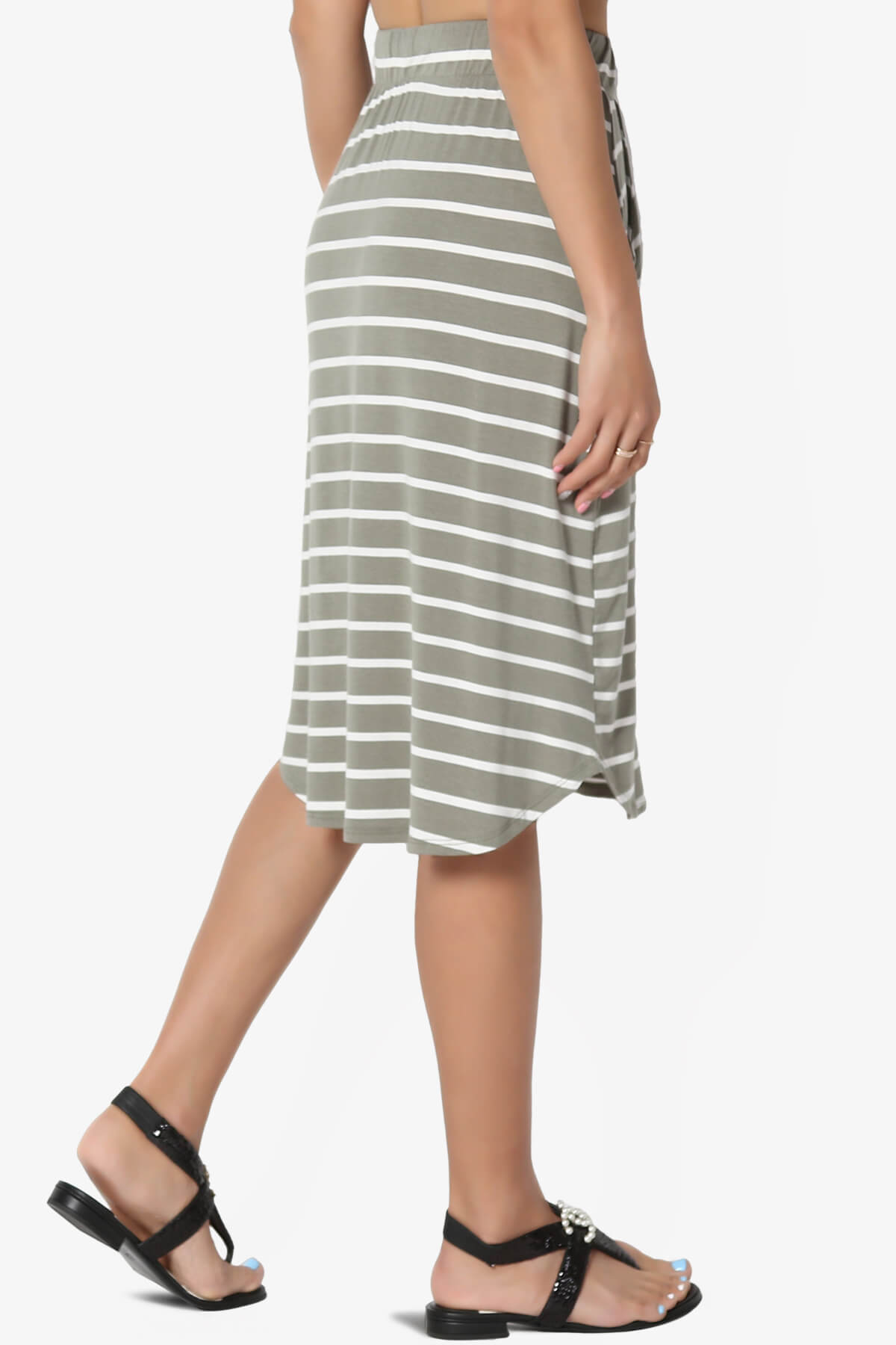 Eclipse Stripe Drawstring Midi Skirt DUSTY OLIVE_4