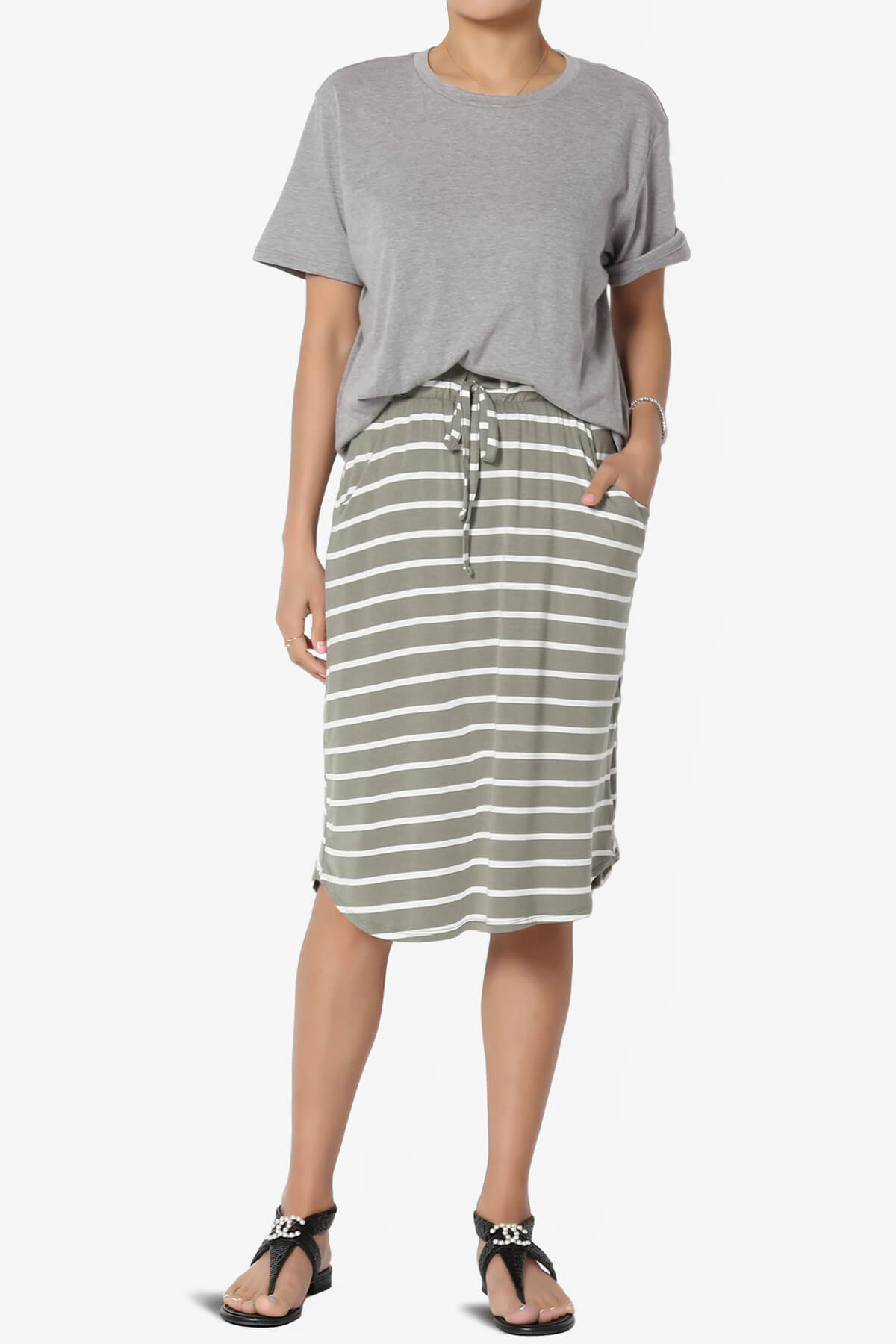 Eclipse Stripe Drawstring Midi Skirt DUSTY OLIVE_6