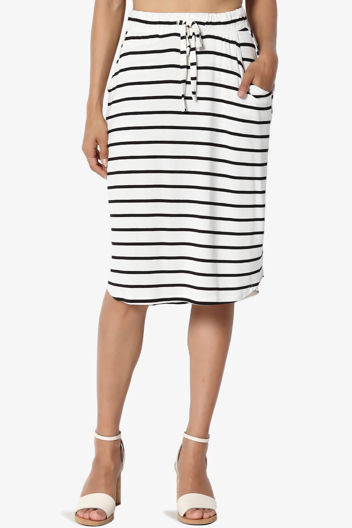 Eclipse Stripe Drawstring Midi Skirt IVORY_1