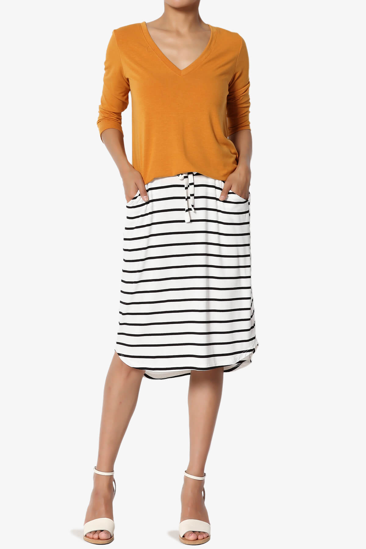 Eclipse Stripe Drawstring Midi Skirt IVORY_6