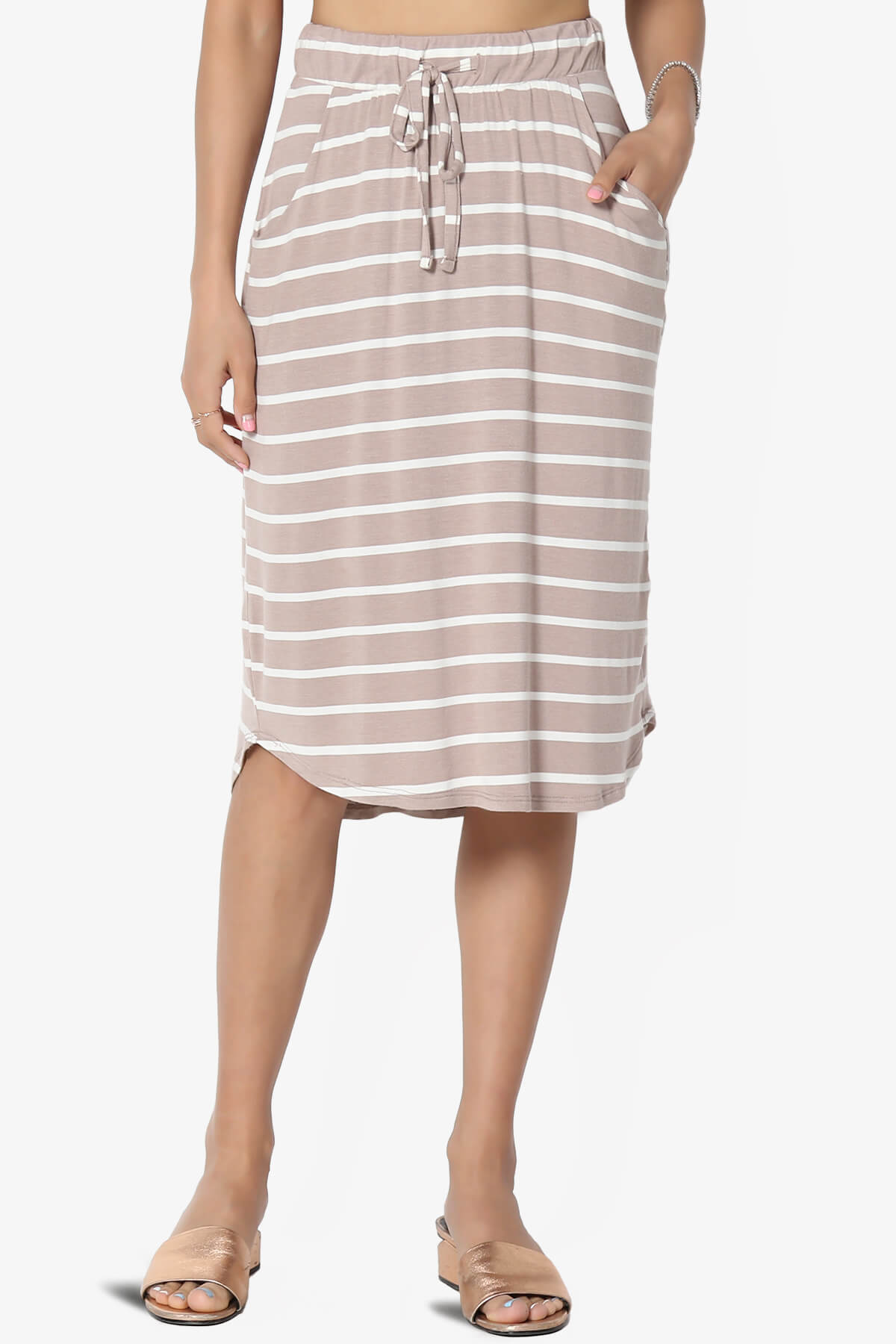 Eclipse Stripe Drawstring Midi Skirt LIGHT MOCHA_1