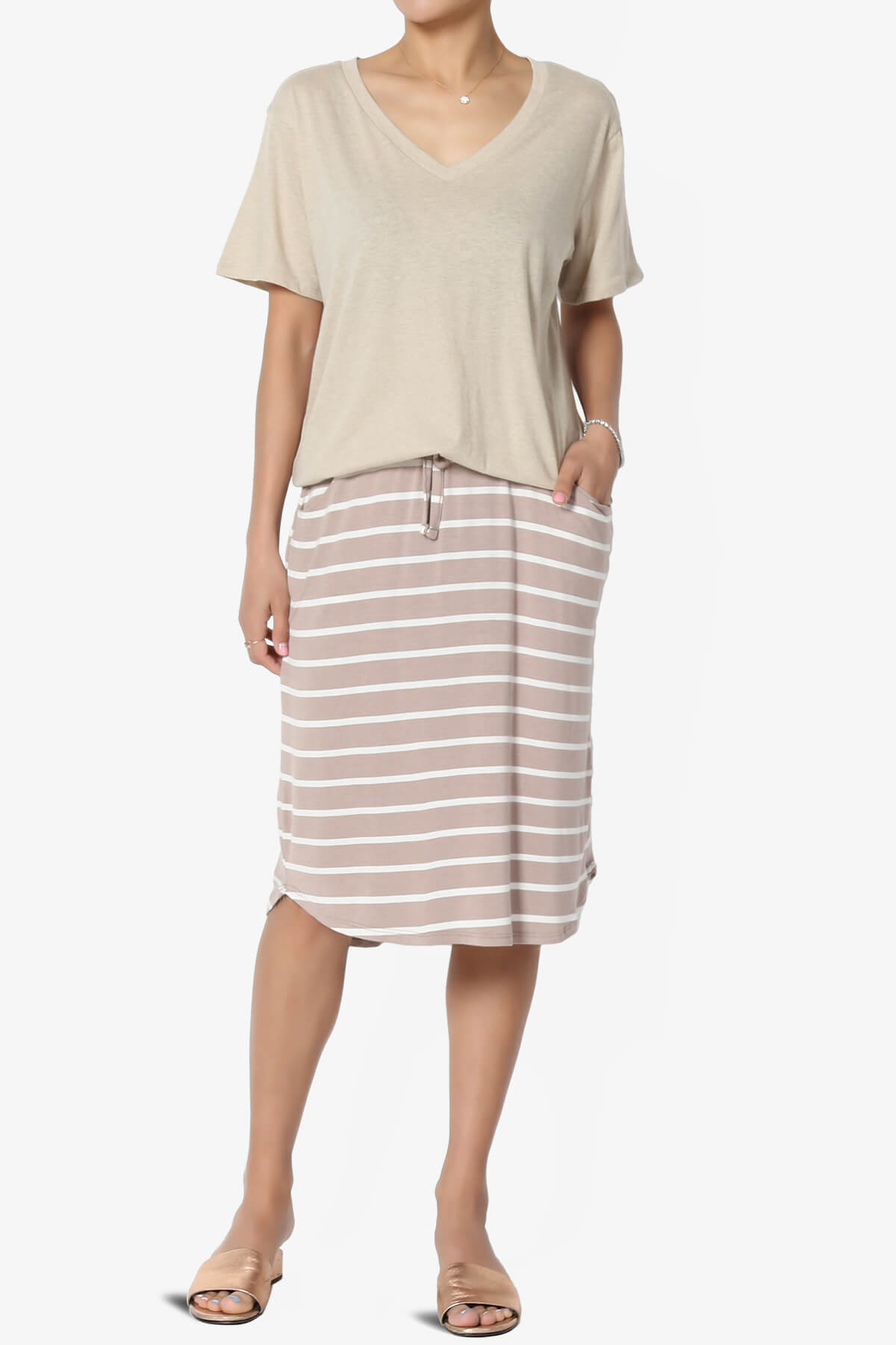 Eclipse Stripe Drawstring Midi Skirt LIGHT MOCHA_6