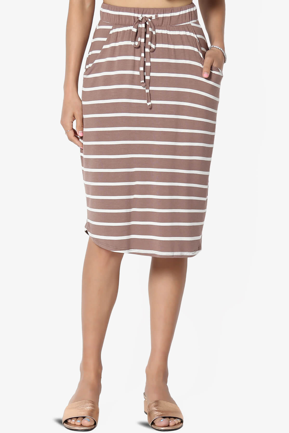 Eclipse Stripe Drawstring Midi Skirt MOCHA_1