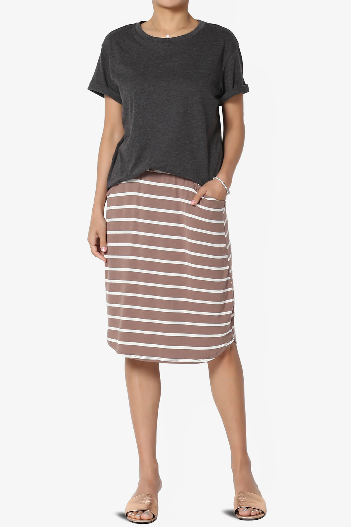 Eclipse Stripe Drawstring Midi Skirt MOCHA_6