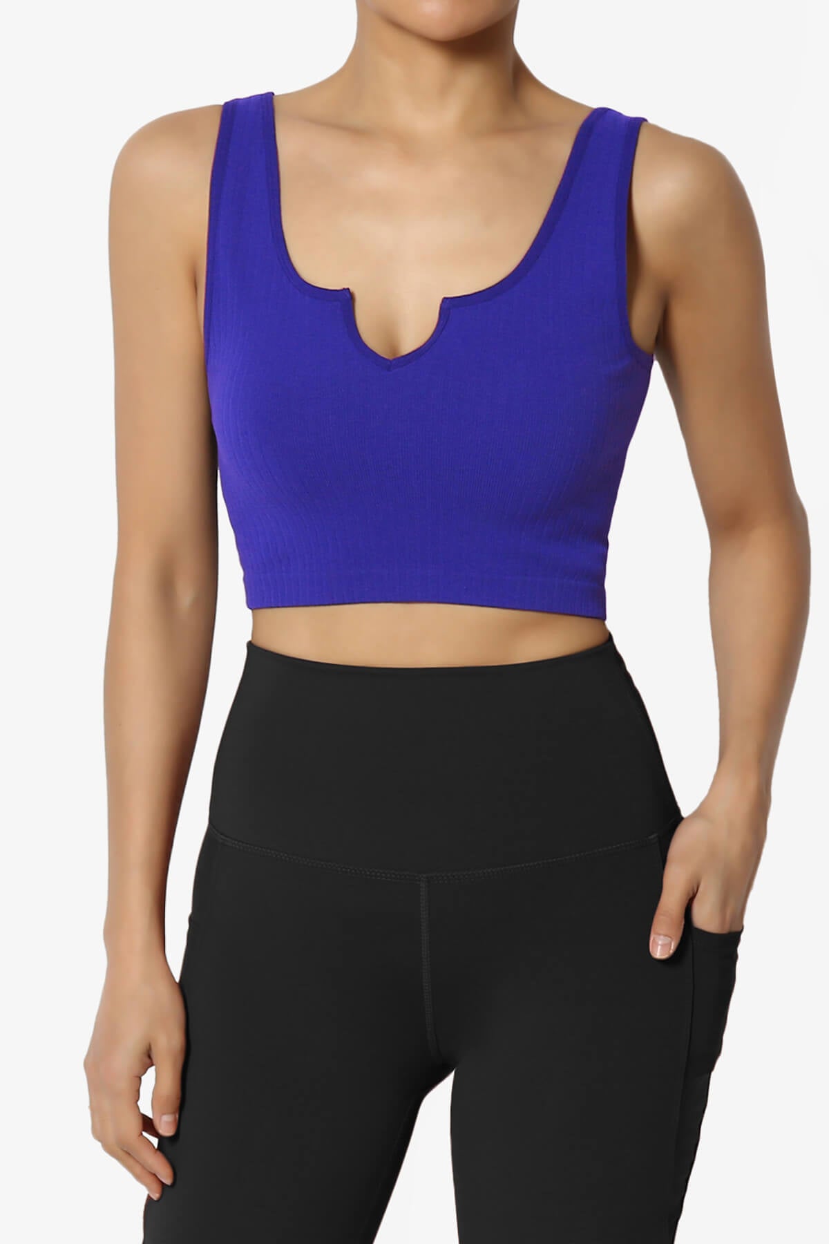 Effie Scoop Neck Ribbed Seamless Crop Tank Top BRIGHT BLUE_1