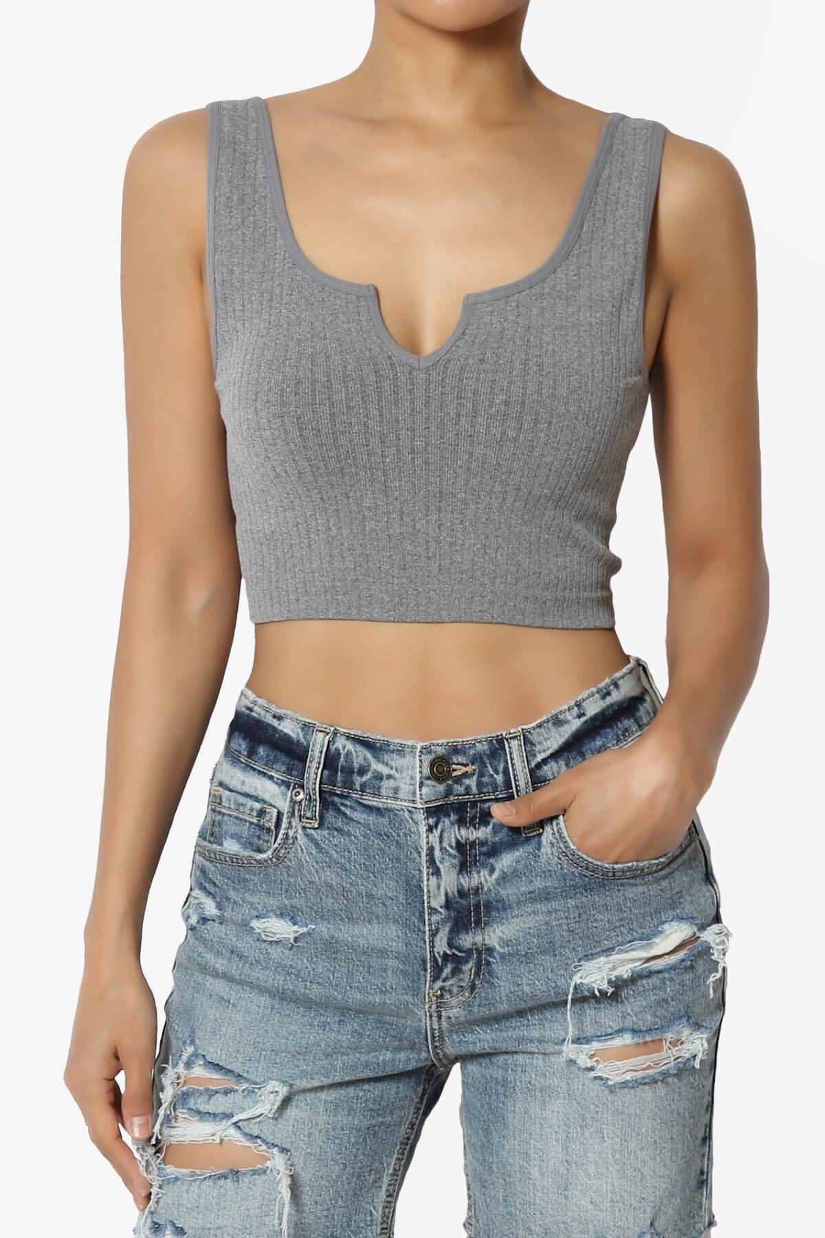 Effie Scoop Neck Ribbed Seamless Crop Tank Top HEATHER GREY_1
