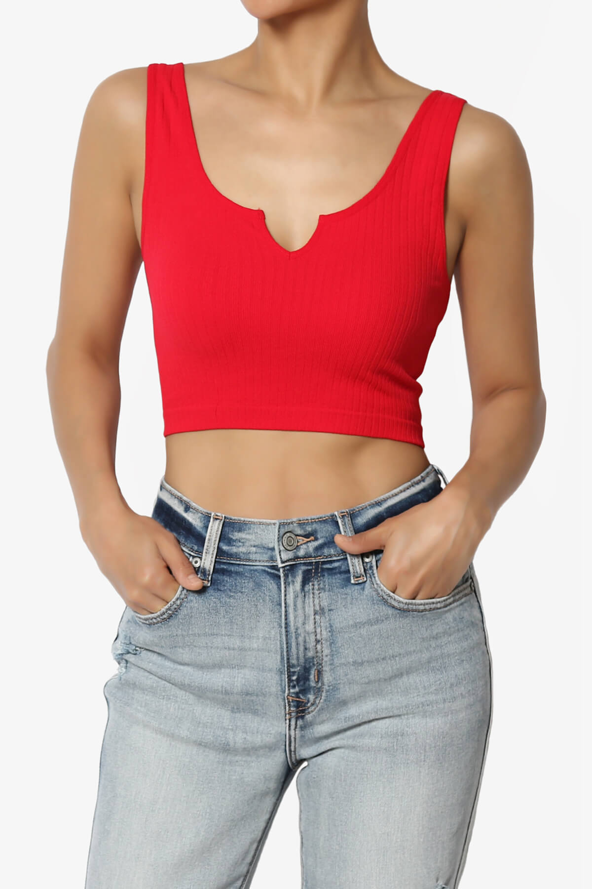 Effie Scoop Neck Ribbed Seamless Crop Tank Top RED_1