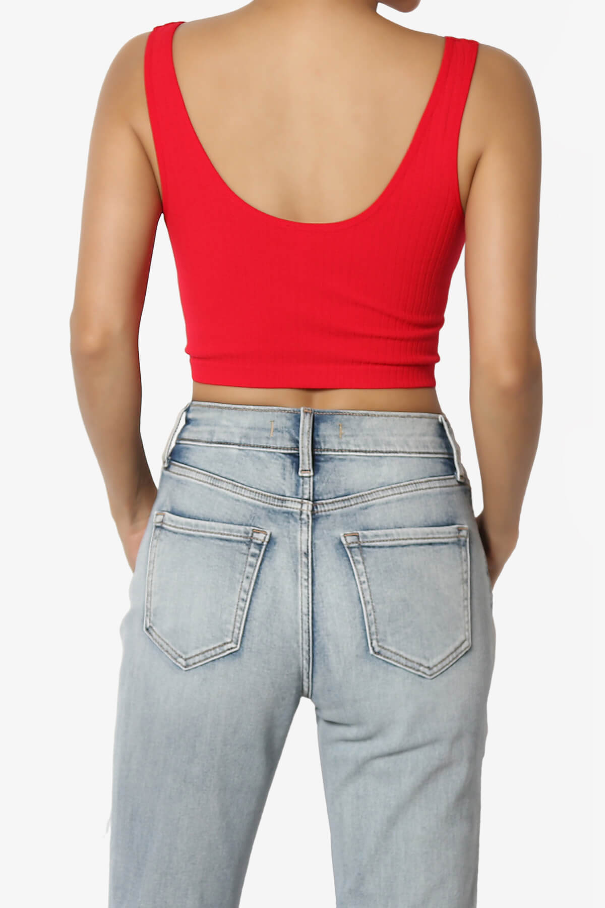 Effie Scoop Neck Ribbed Seamless Crop Tank Top RED_2