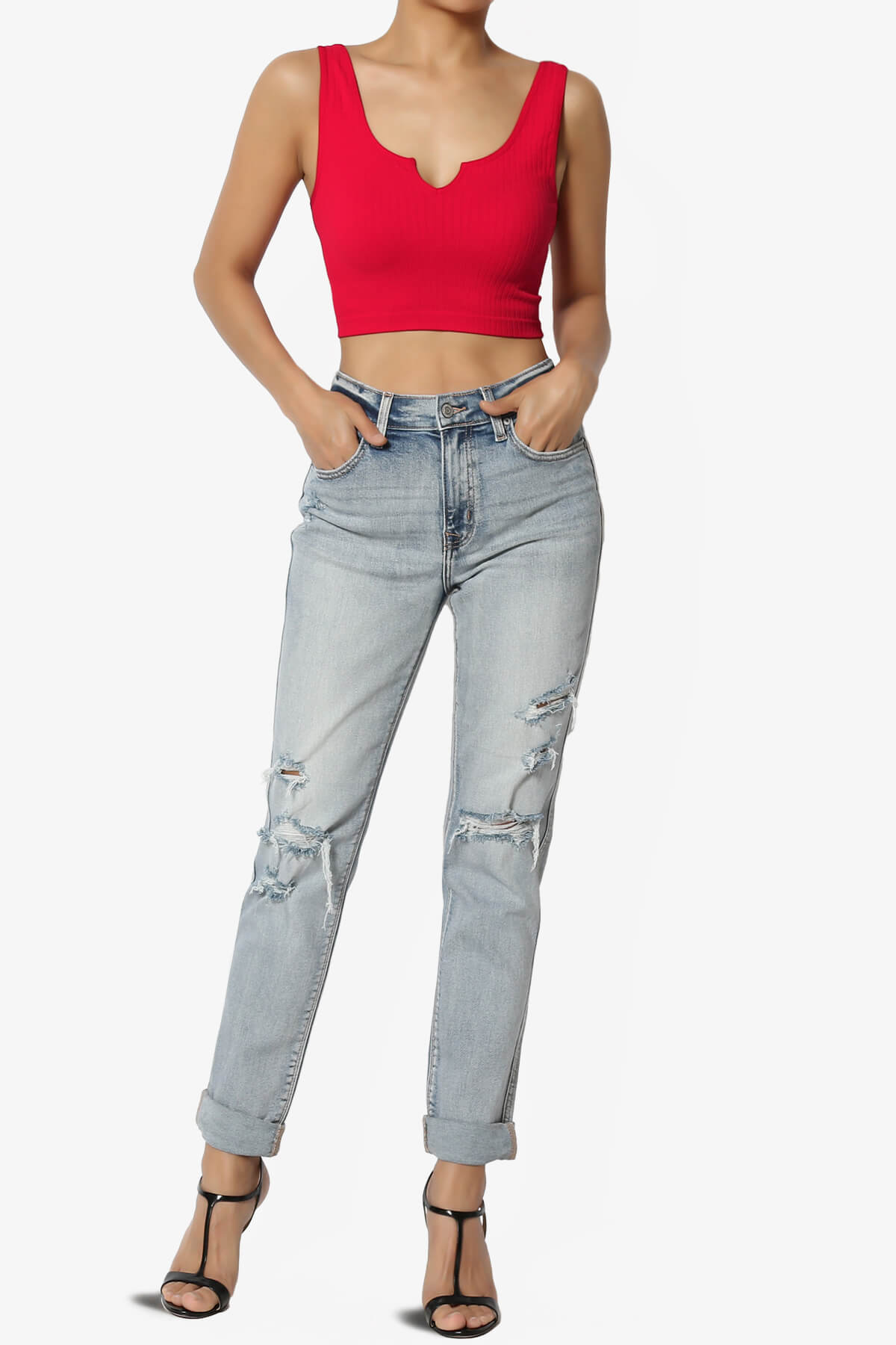 Effie Scoop Neck Ribbed Seamless Crop Tank Top RED_6
