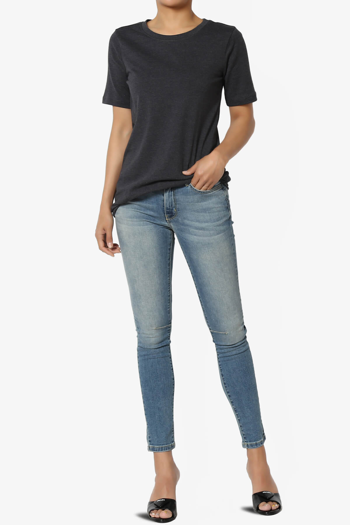 Elora Crew Neck Short Sleeve T-Shirt CHARCOAL_6