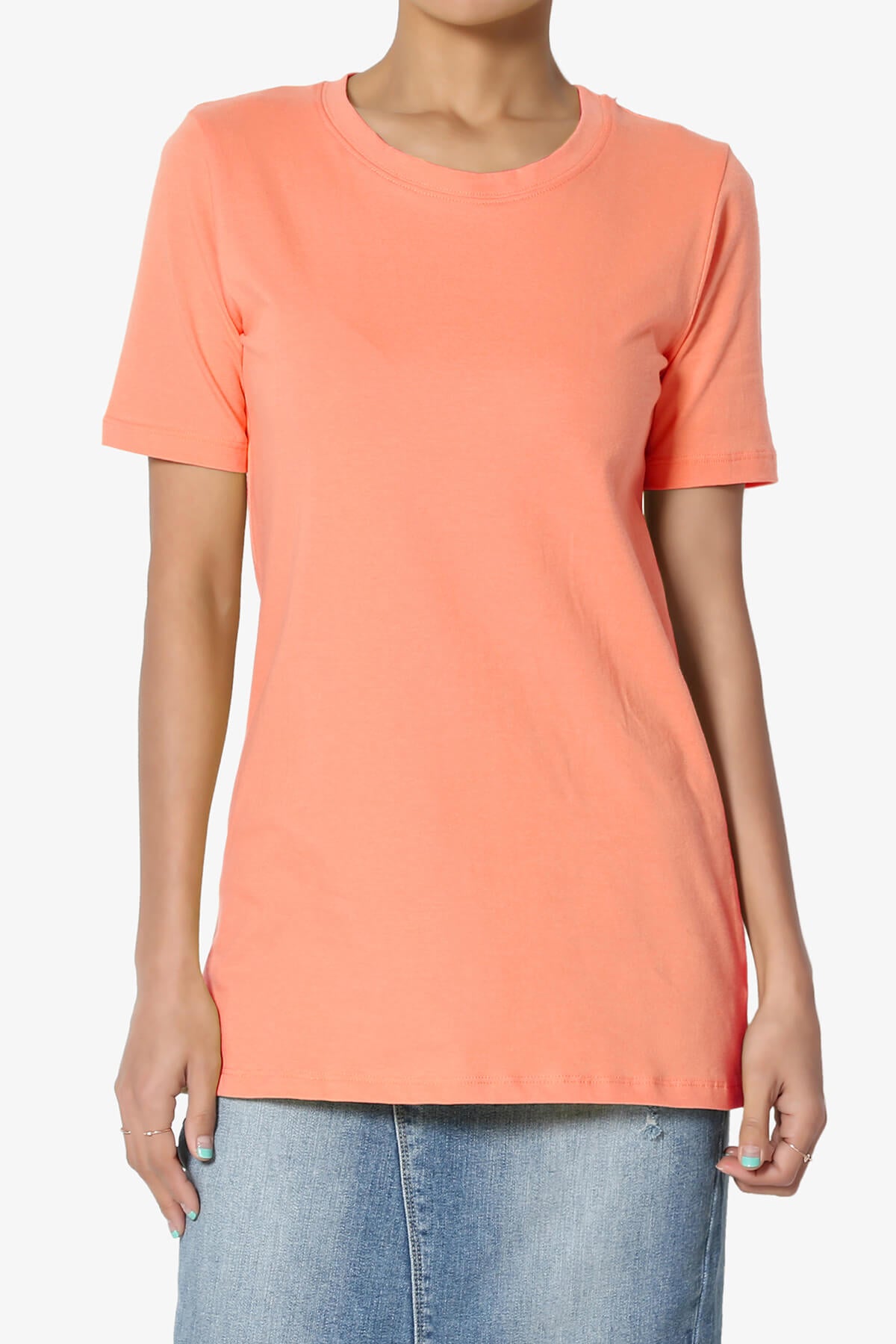 Elora Crew Neck Short Sleeve T-Shirt CORAL_1