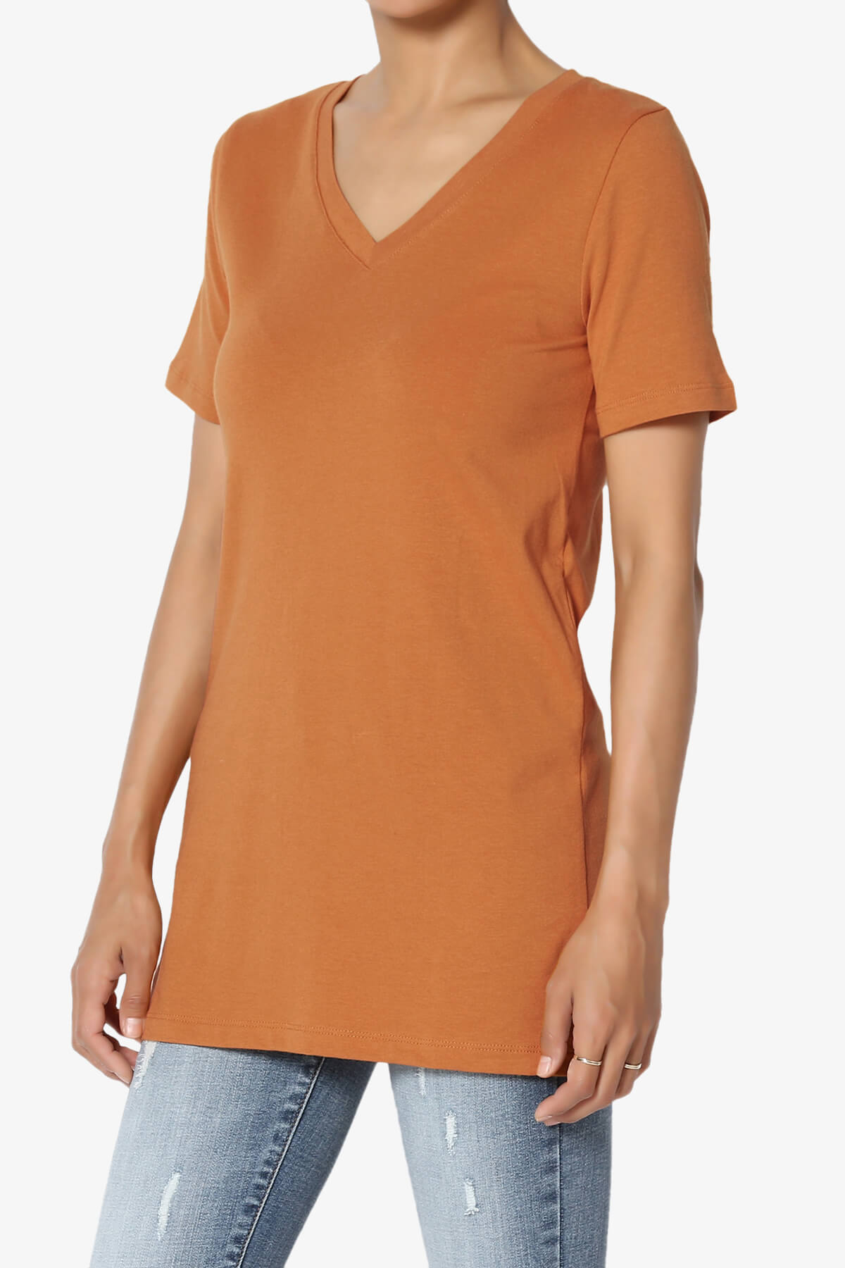 Elora V-Neck Short Sleeve T-Shirt ALMOND_3