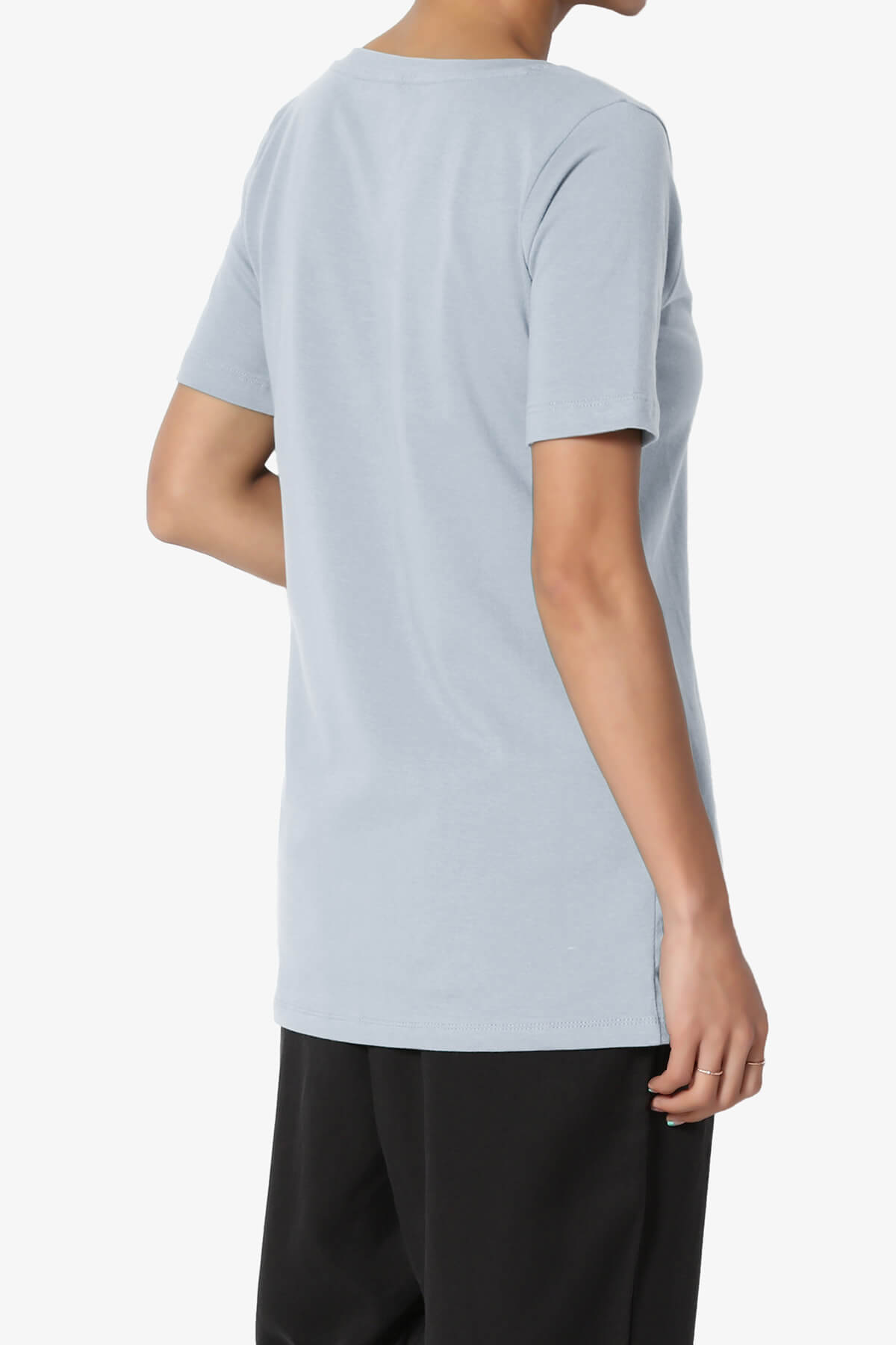 Elora V-Neck Short Sleeve T-Shirt ASH BLUE_4