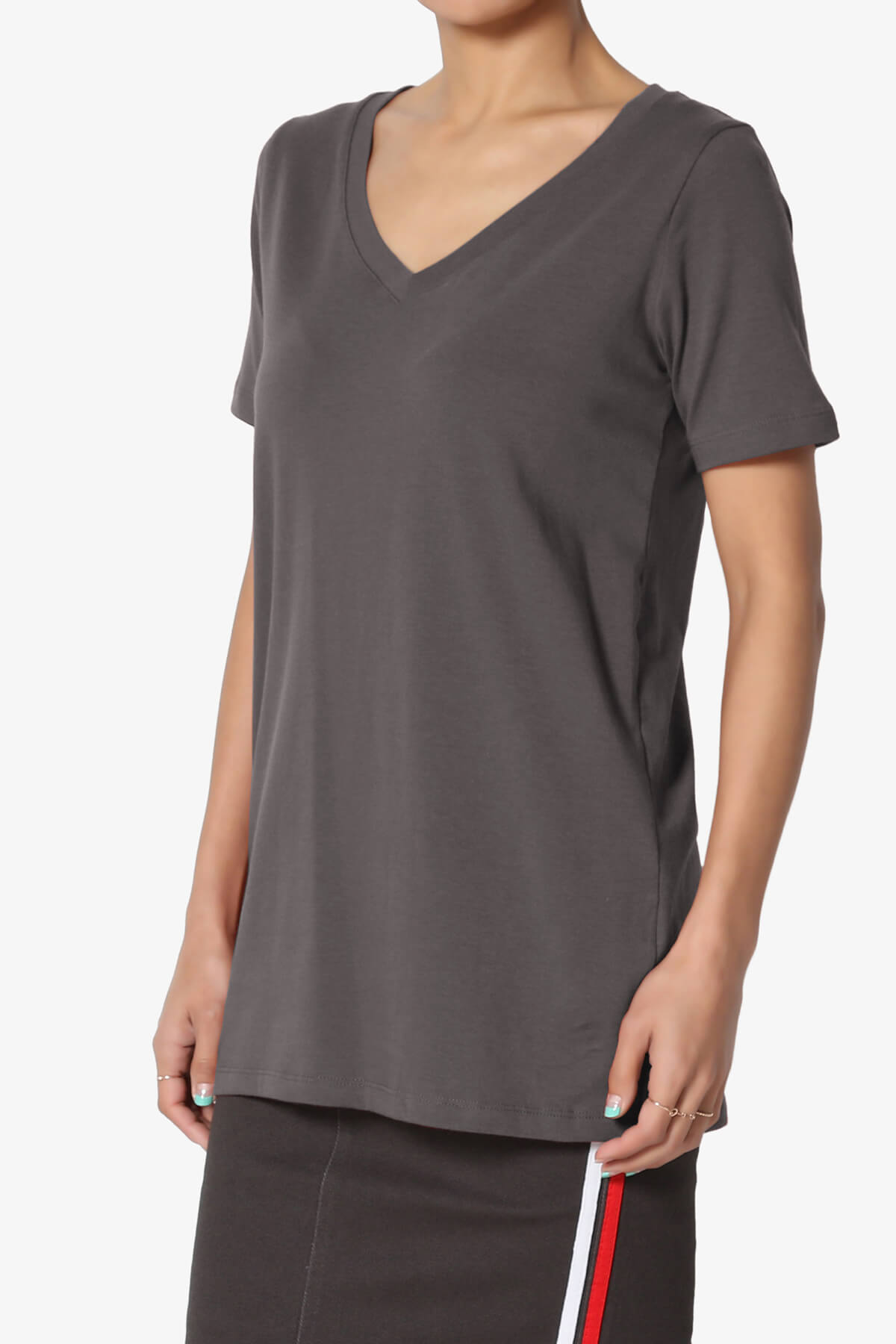 Elora V-Neck Short Sleeve T-Shirt ASH GREY_3