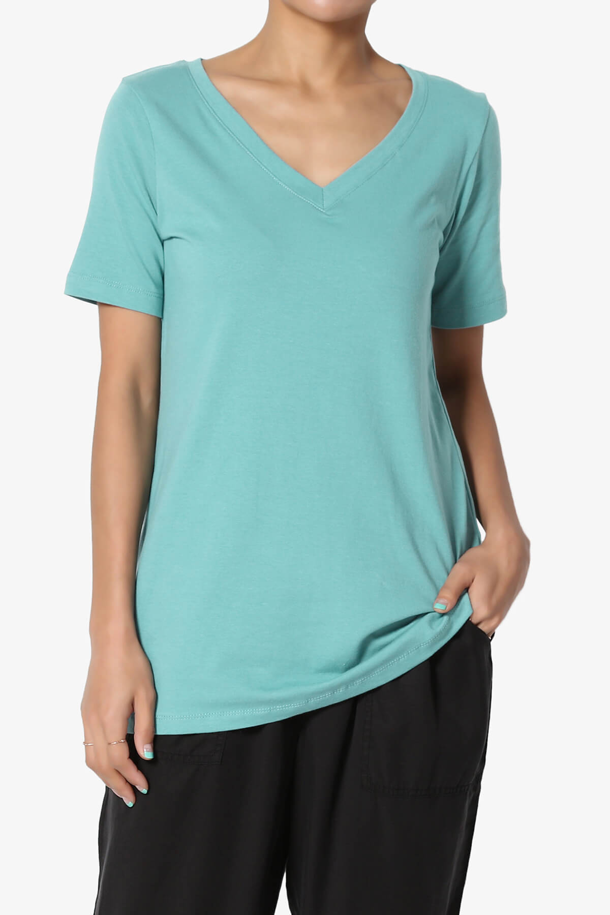 Elora V-Neck Short Sleeve T-Shirt ASH MINT_1