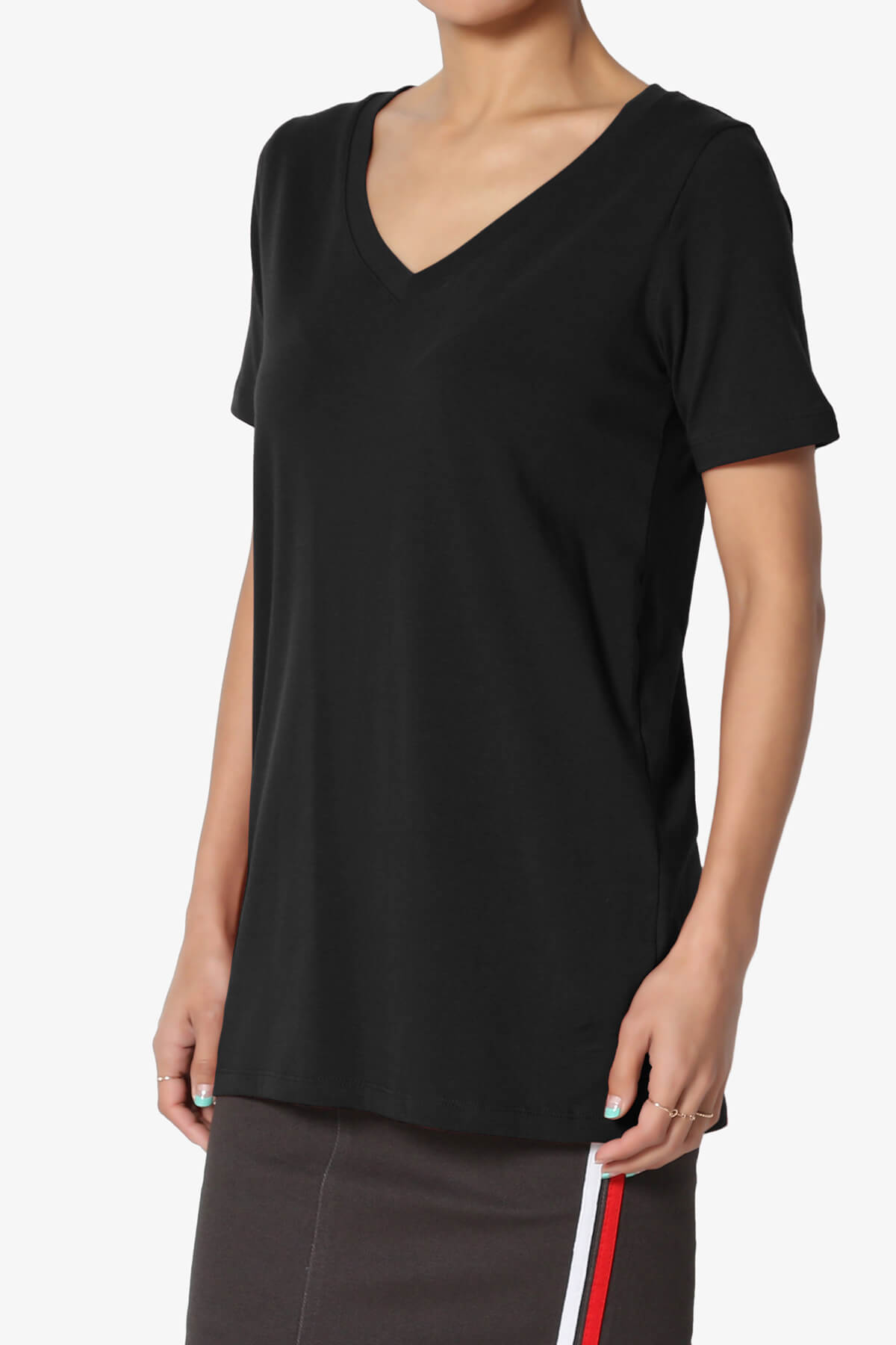 Elora V-Neck Short Sleeve T-Shirt BLACK_3