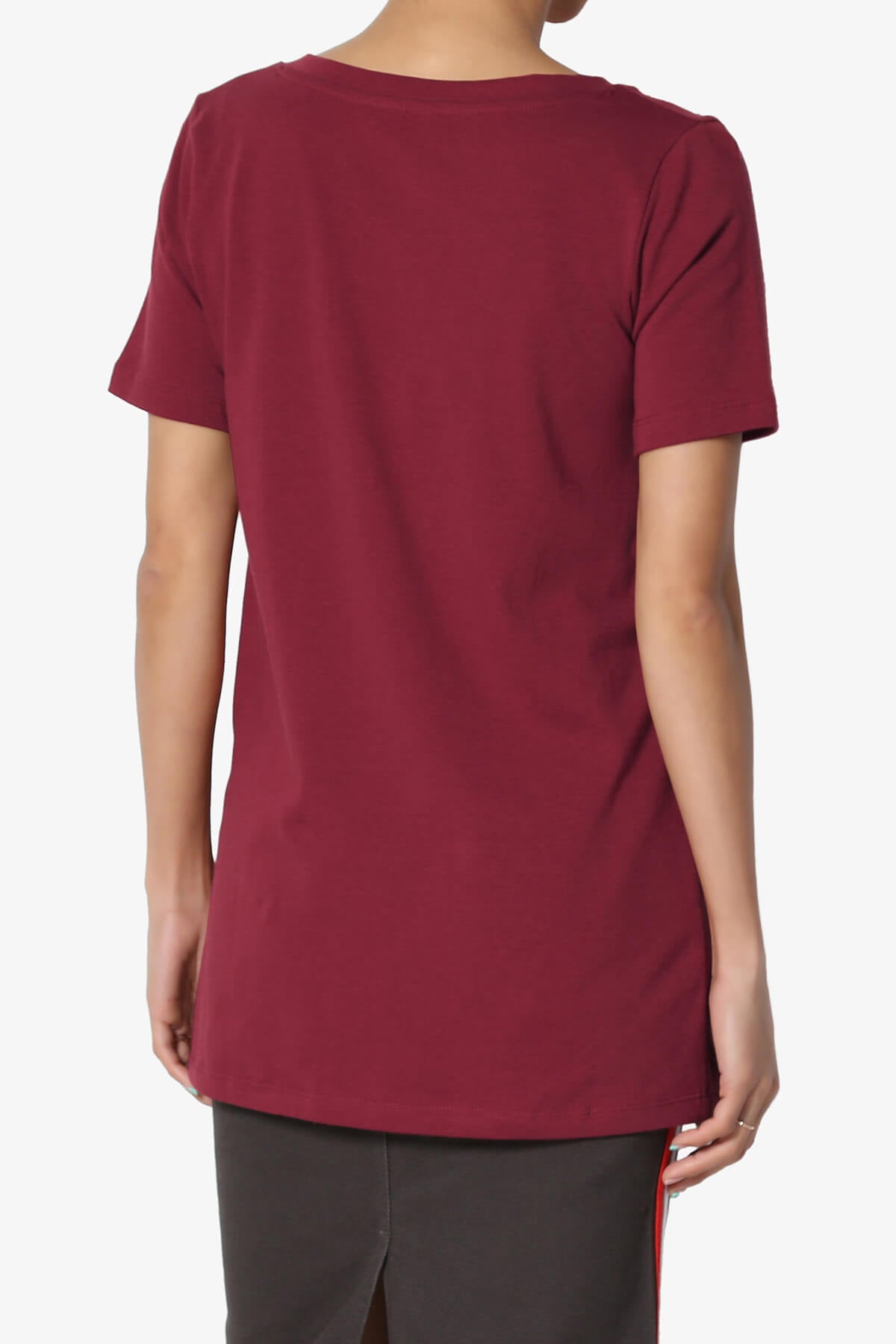 Elora V-Neck Short Sleeve T-Shirt BURGUNDY_2