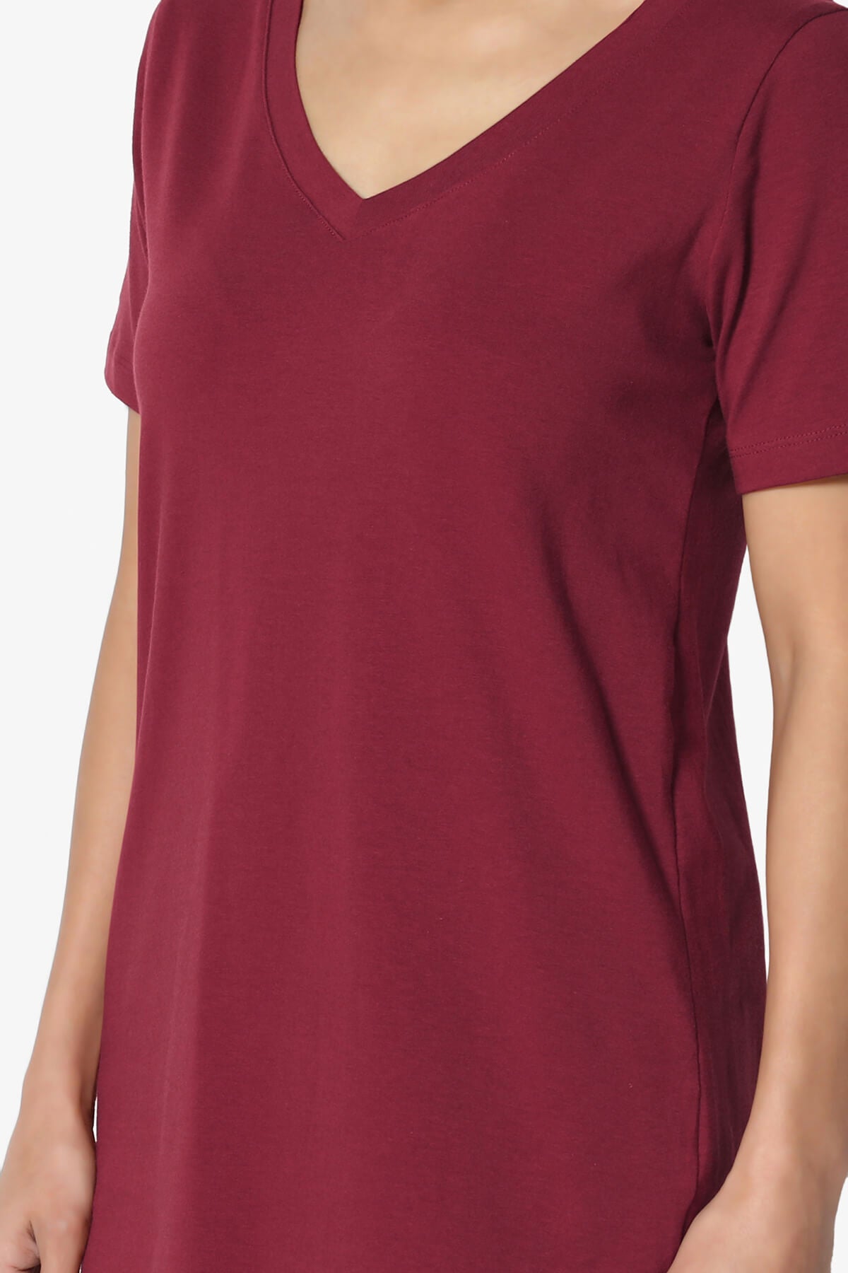 Elora V-Neck Short Sleeve T-Shirt BURGUNDY_5