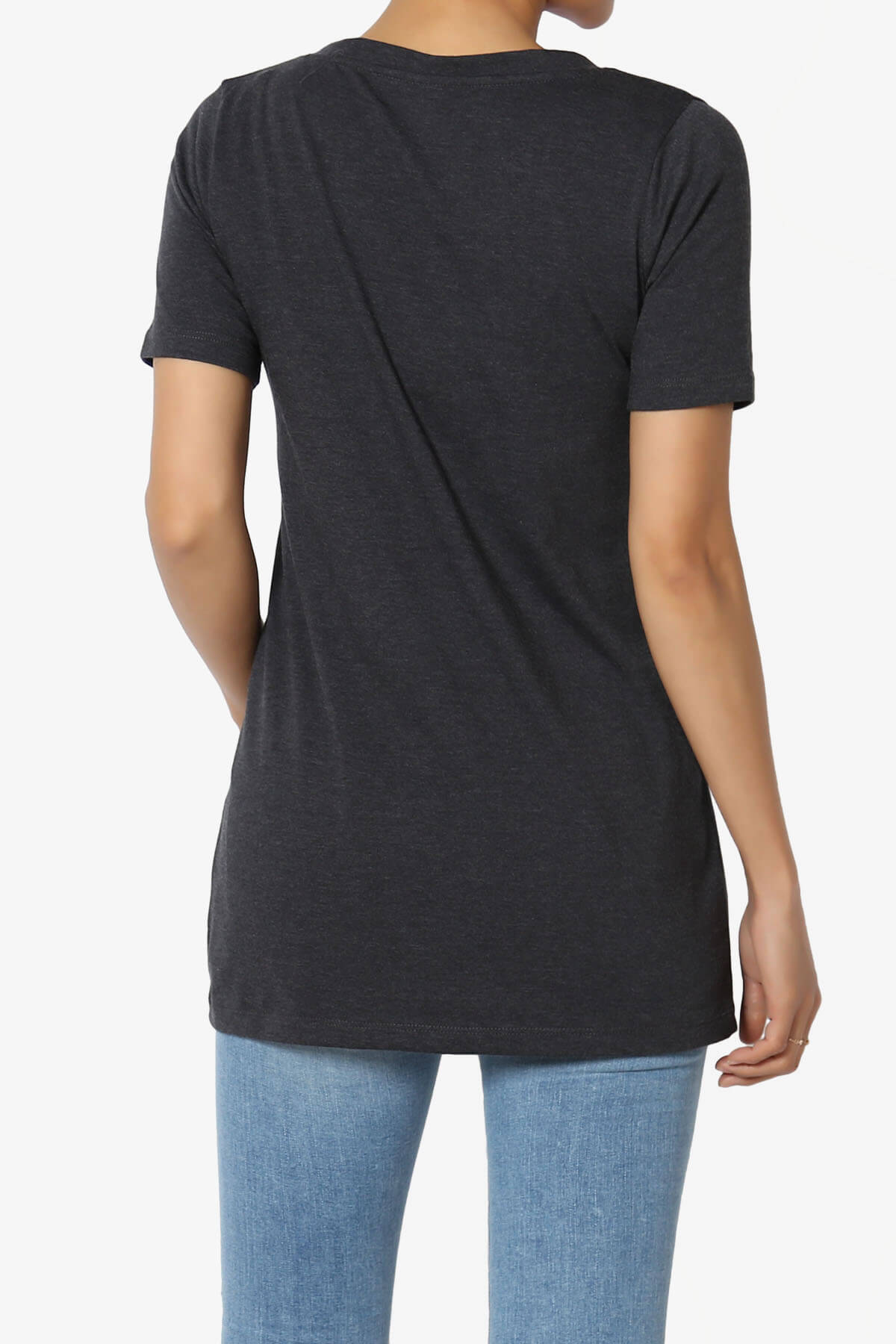 Elora V-Neck Short Sleeve T-Shirt CHARCOAL_2