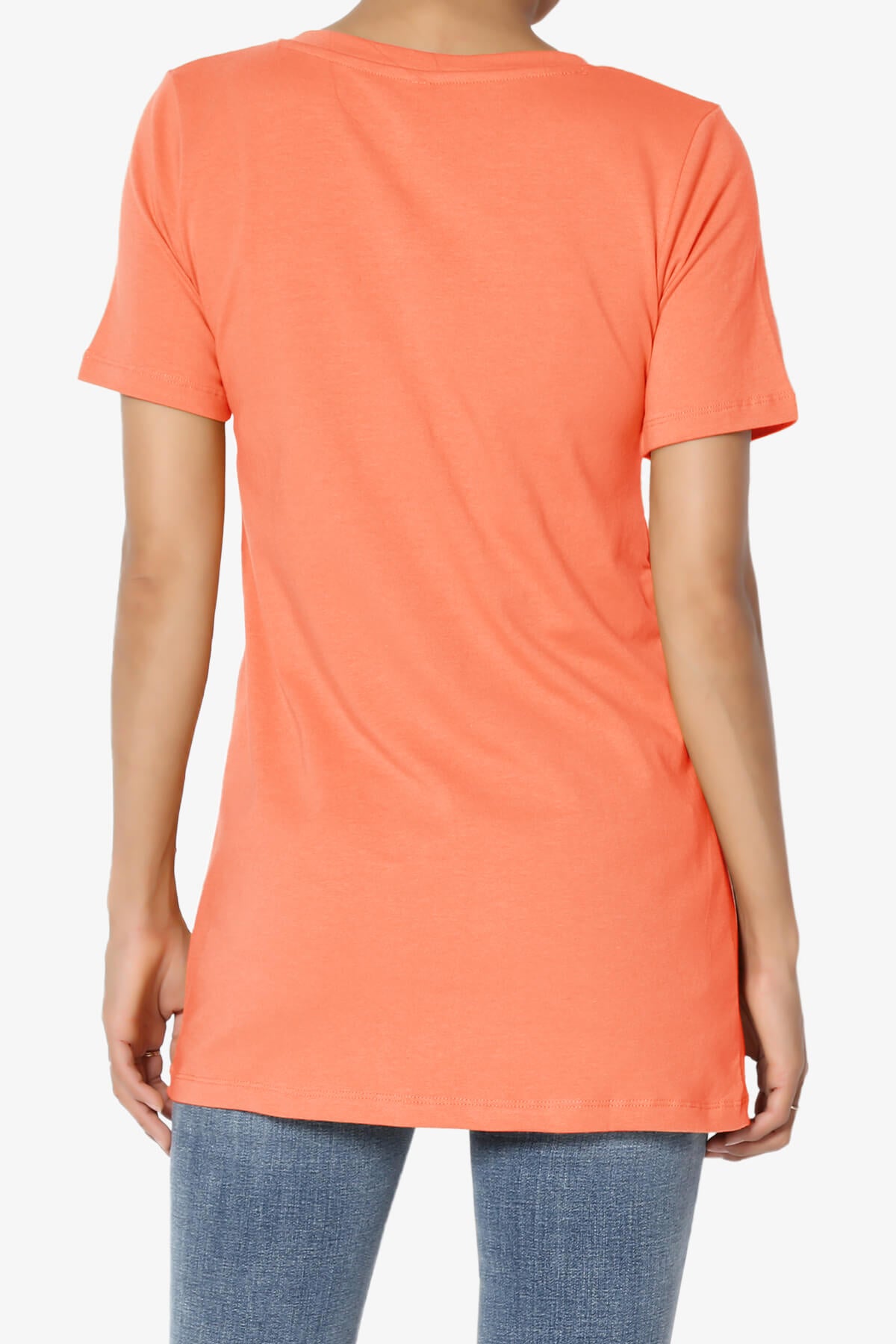 Elora V-Neck Short Sleeve T-Shirt CORAL_2