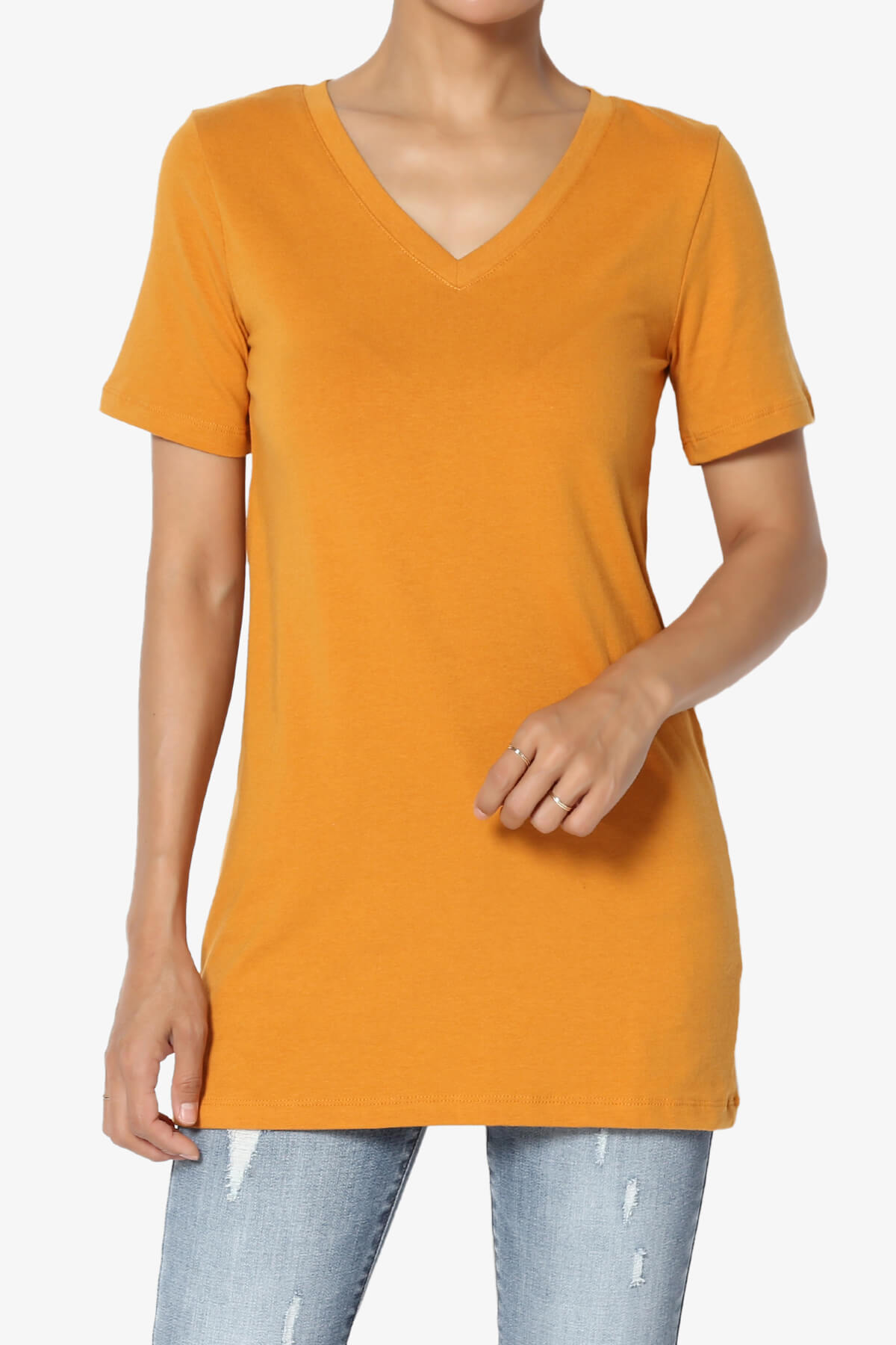 Elora V-Neck Short Sleeve T-Shirt D. MUSTARD_1