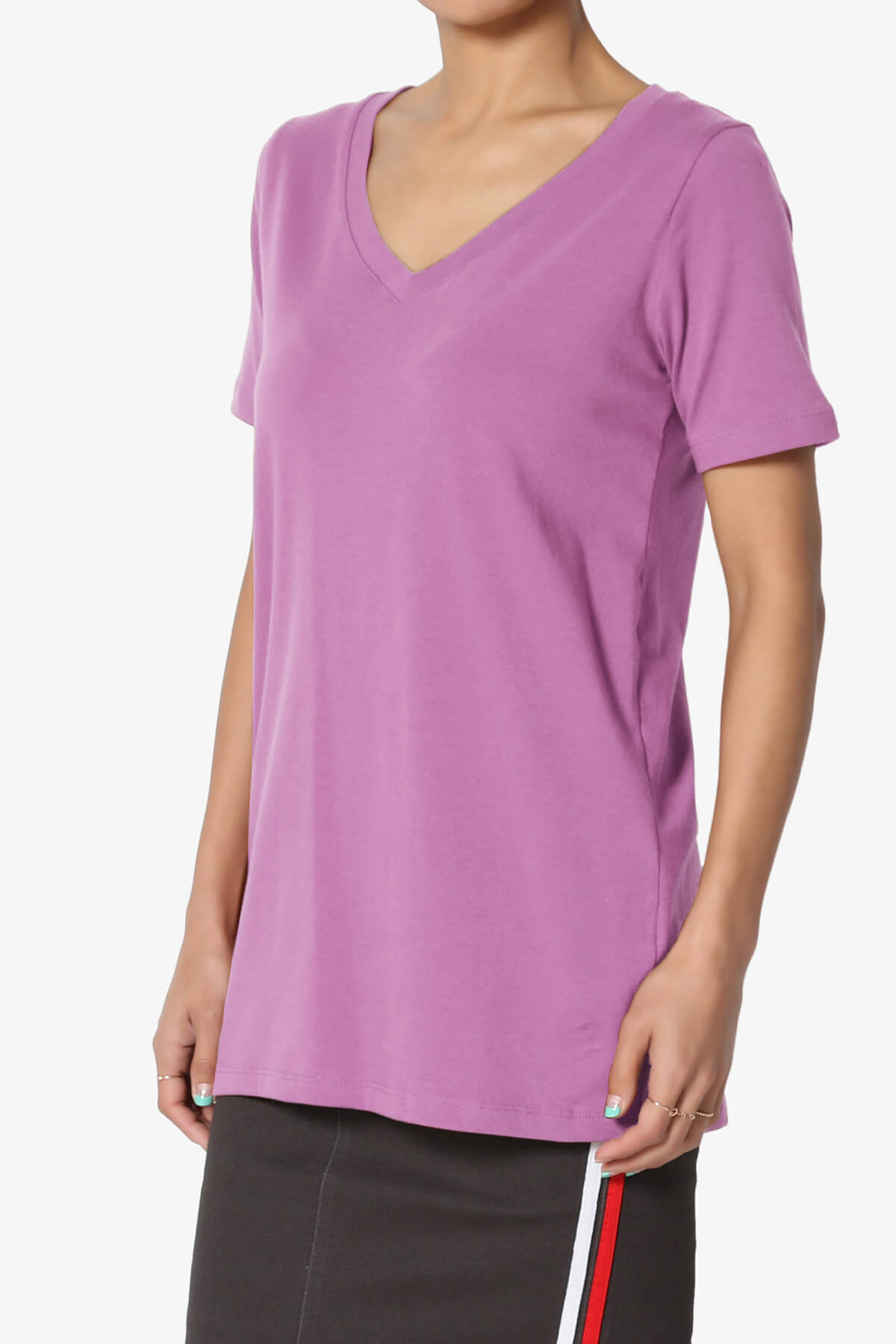 Elora V-Neck Short Sleeve T-Shirt DARK MAUVE_3