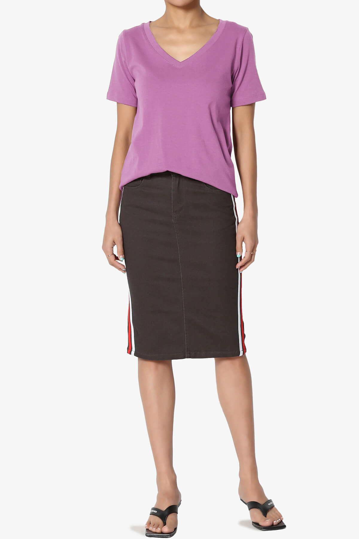 Elora V-Neck Short Sleeve T-Shirt DARK MAUVE_6