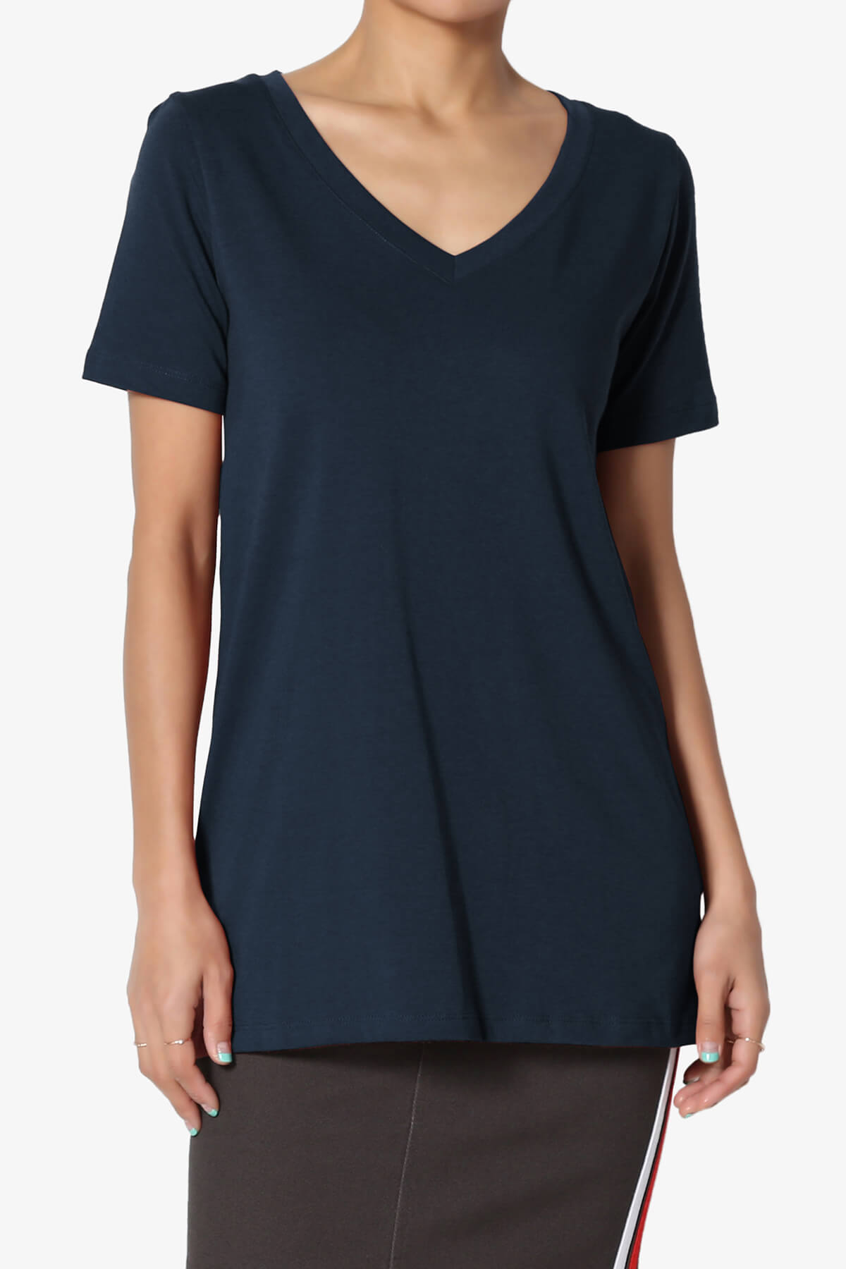 Elora V-Neck Short Sleeve T-Shirt DARK NAVY_1