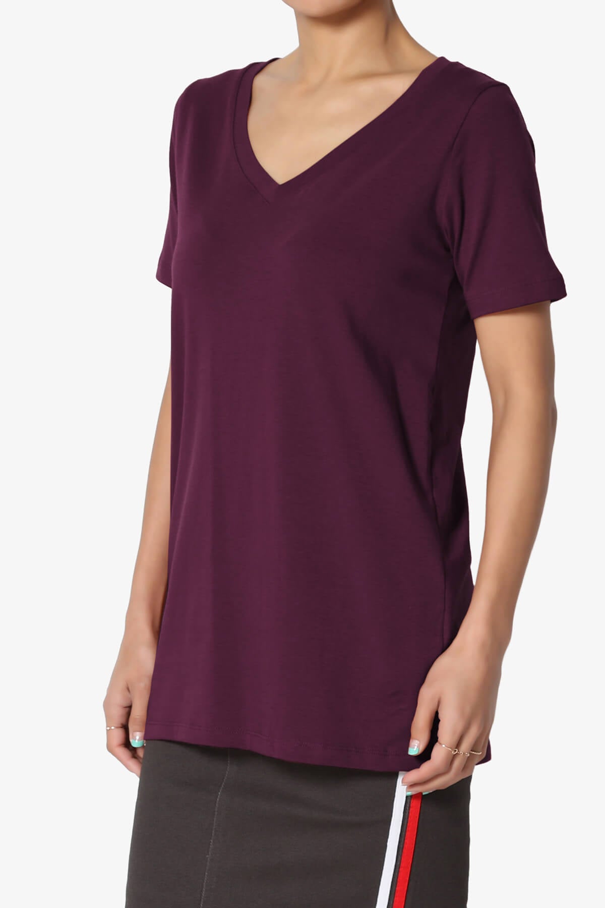 Elora V-Neck Short Sleeve T-Shirt DARK PLUM_3