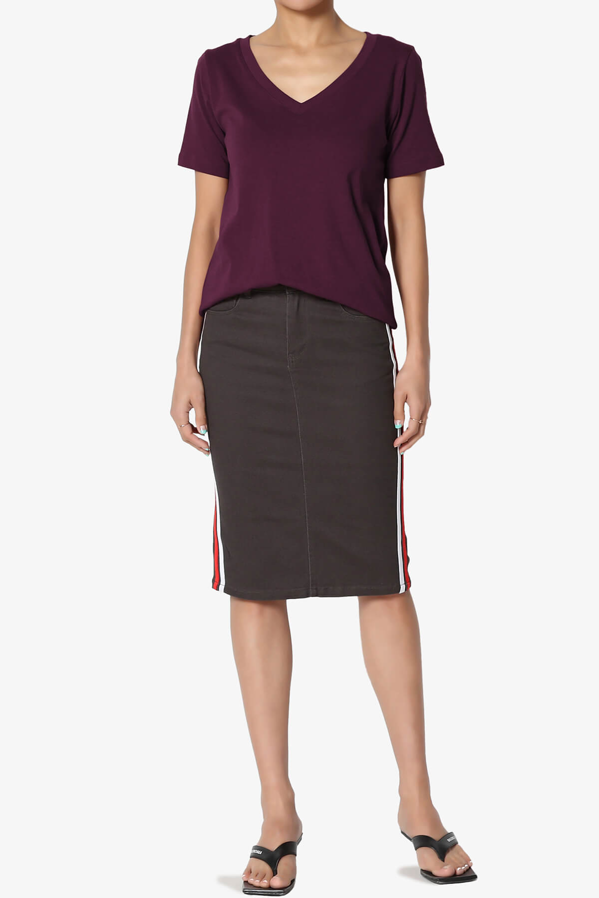Elora V-Neck Short Sleeve T-Shirt DARK PLUM_6