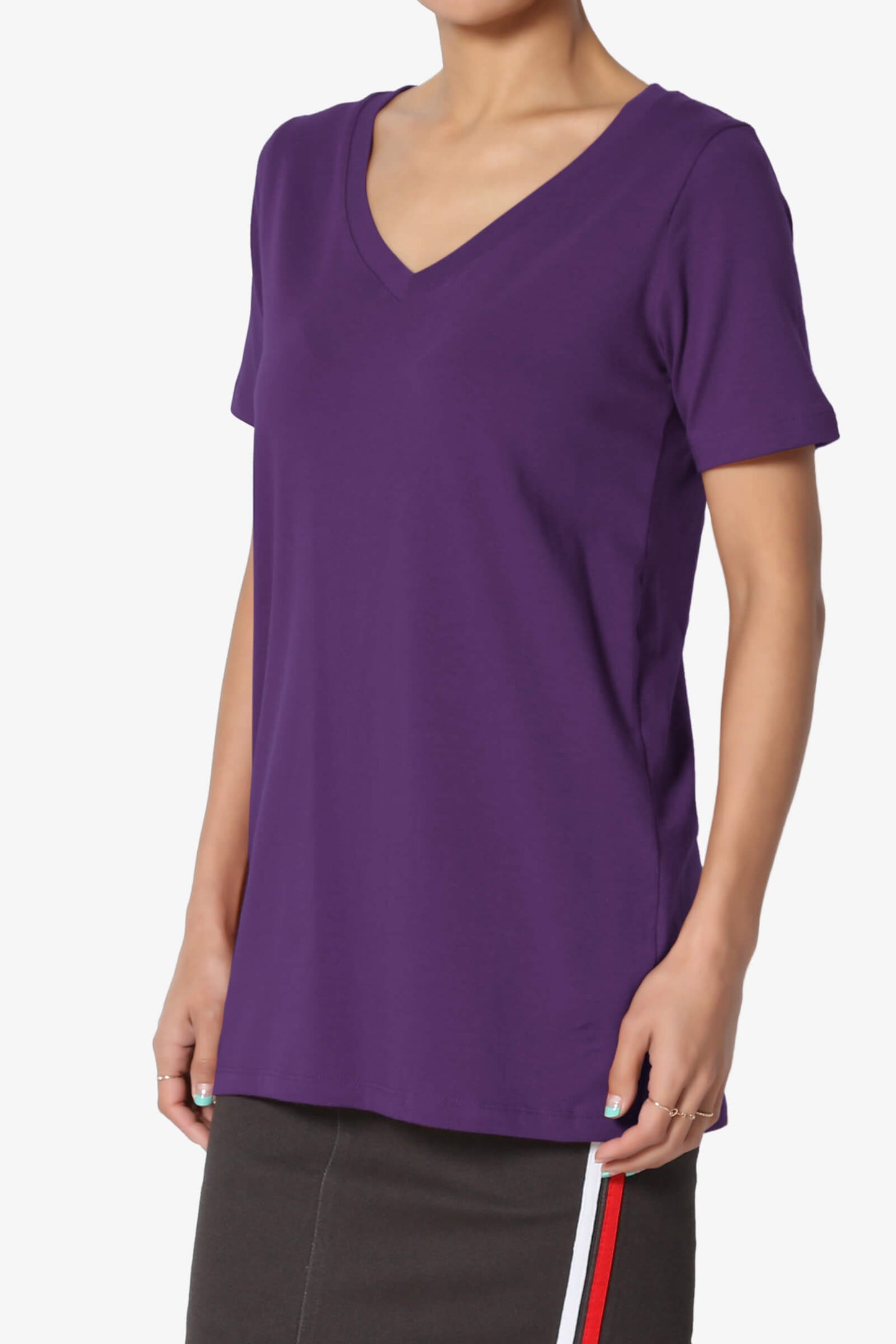 Elora V-Neck Short Sleeve T-Shirt DARK PURPLE_3