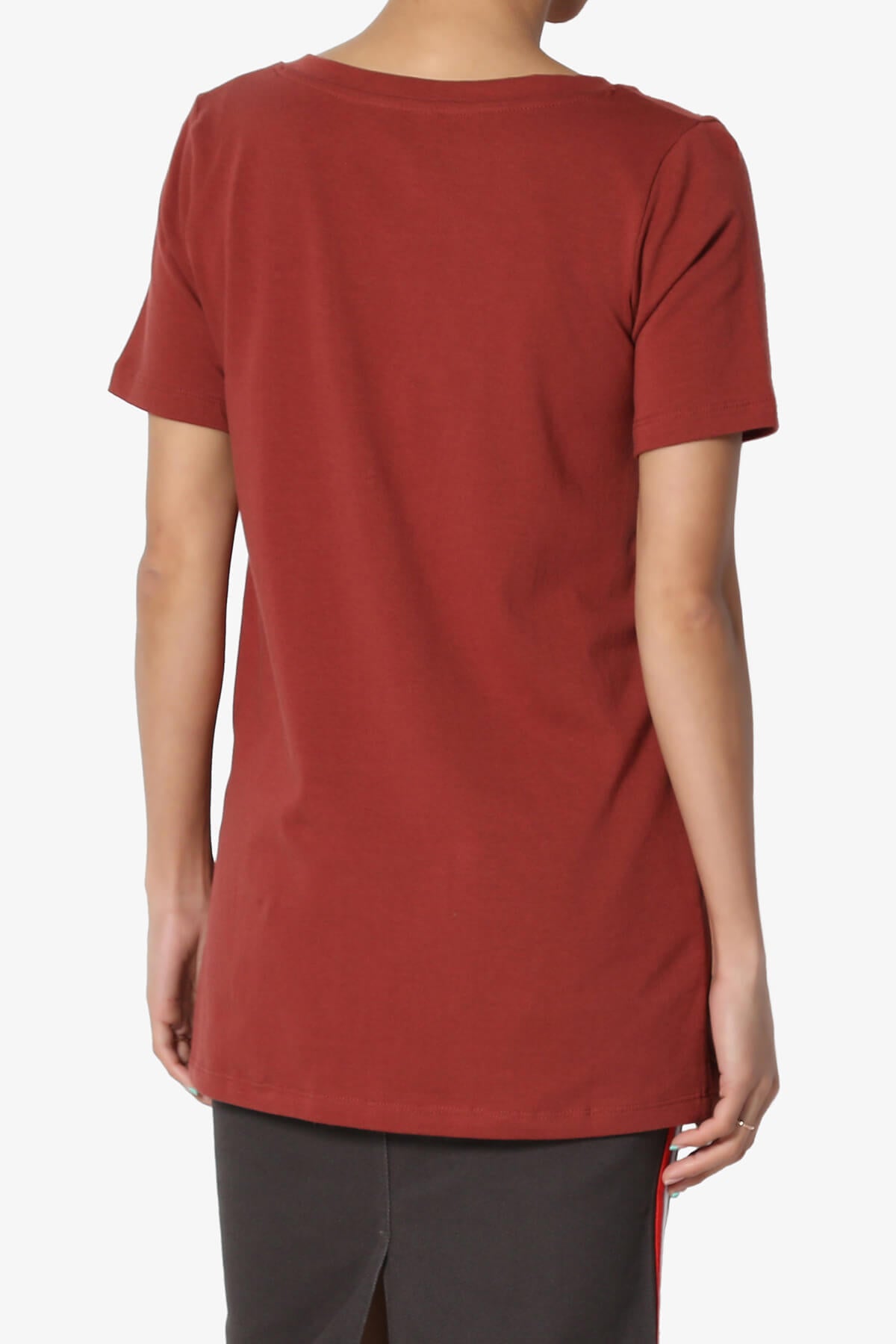 Elora V-Neck Short Sleeve T-Shirt DARK RUST_2