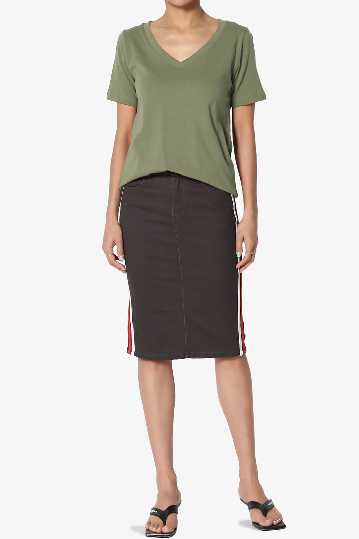 Elora V-Neck Short Sleeve T-Shirt DUSTY OLIVE_6