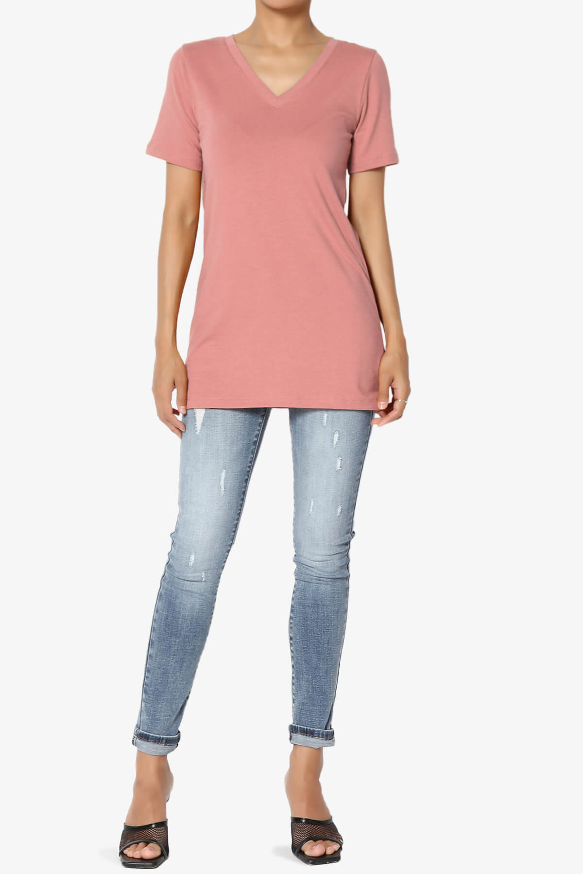 Elora V-Neck Short Sleeve T-Shirt DUSTY ROSE_6