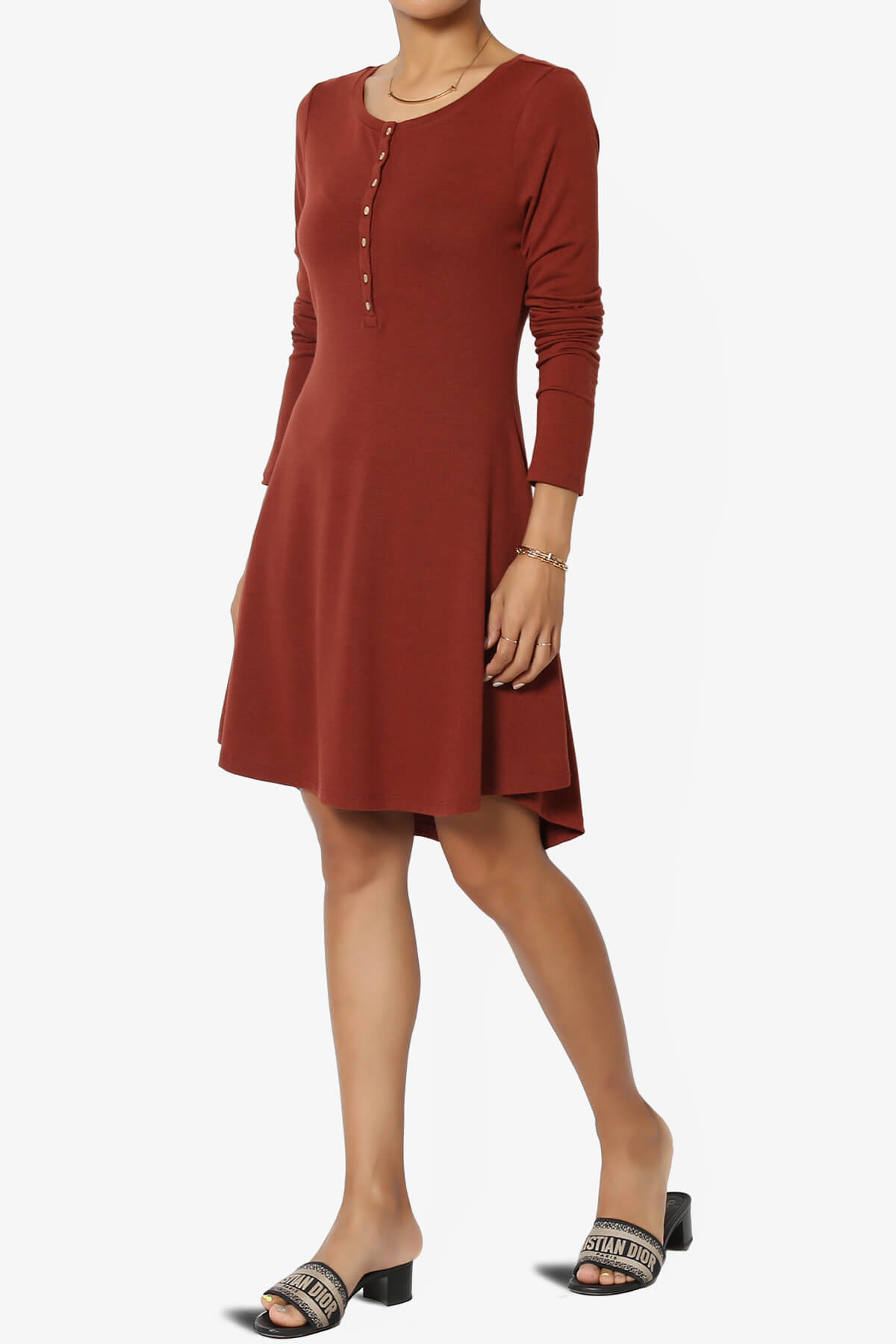 Elysia Long Sleeve Fit & Flare Jersey Dress DARK RUST_3