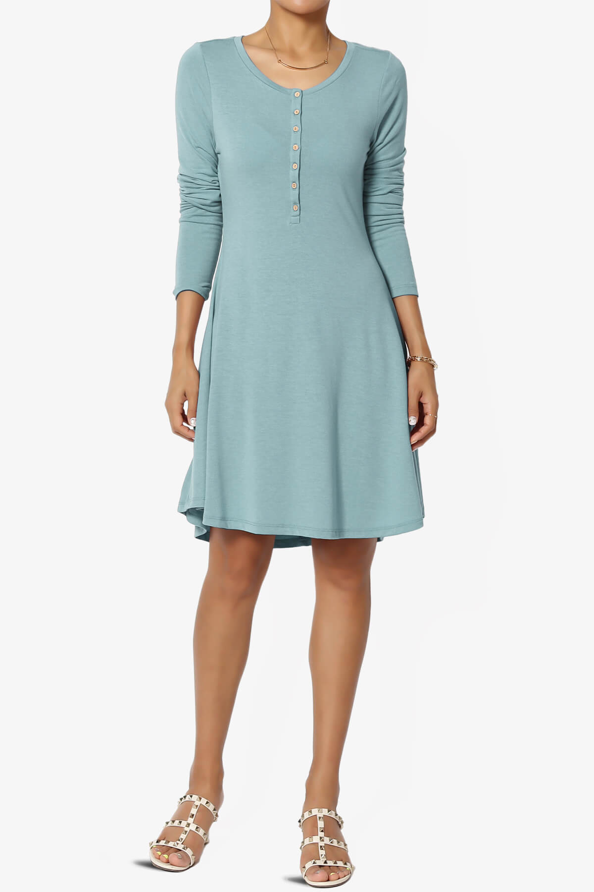 Elysia Long Sleeve Fit & Flare Jersey Dress DUSTY BLUE_1