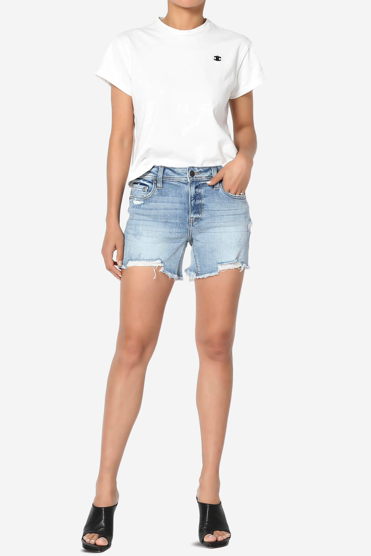 Riley Mid Rise Thigh Denim Shorts Medium MEDIUM_6