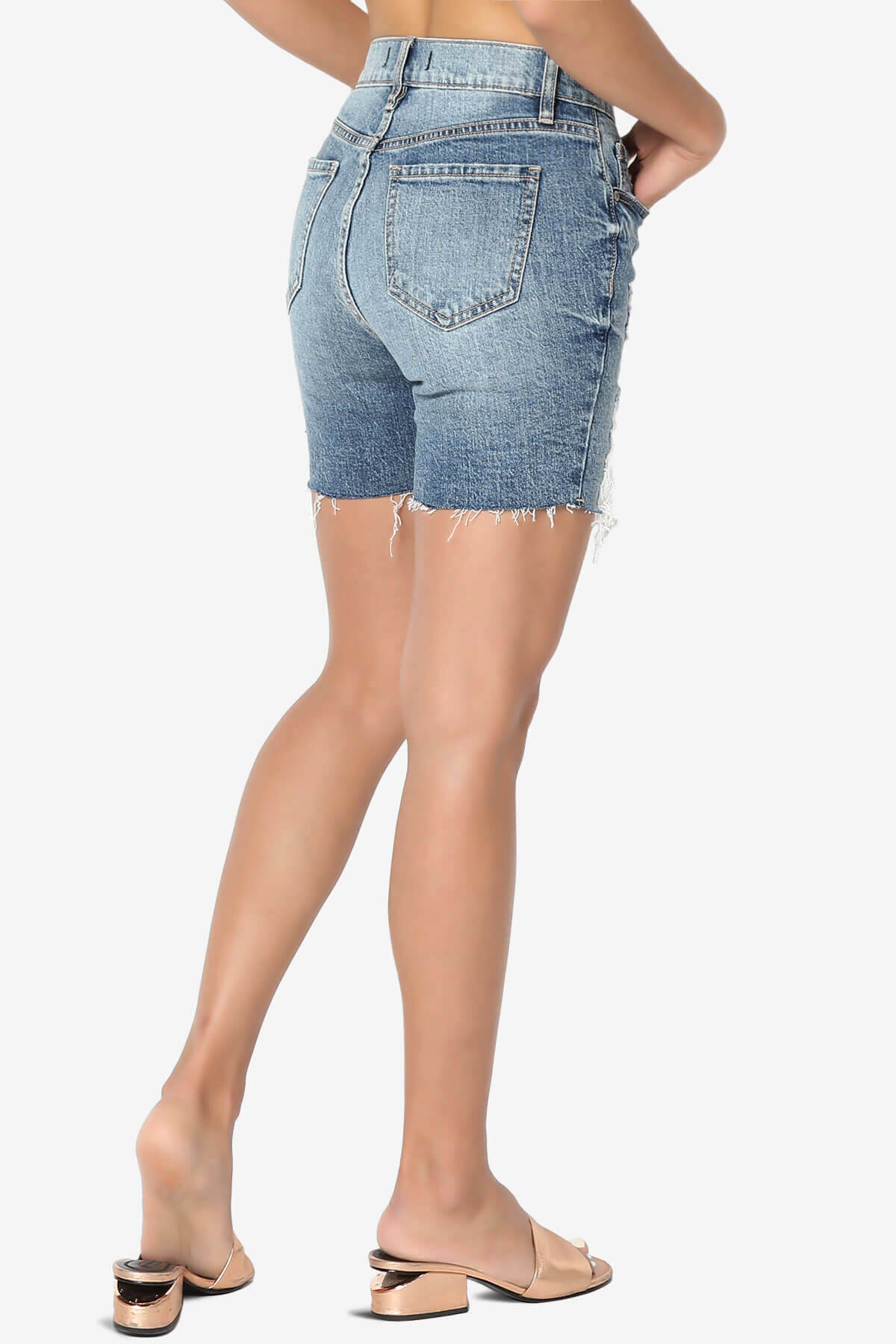 Kailey High Rise Mid Thigh Denim Shorts in MD