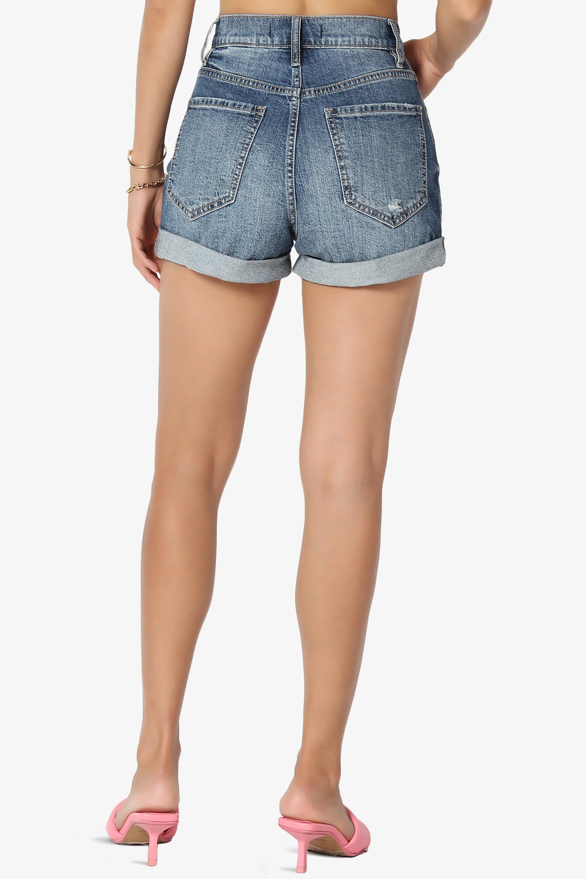 Olivia Ultra High Rise Mom Denim Shorts in Blue Dark