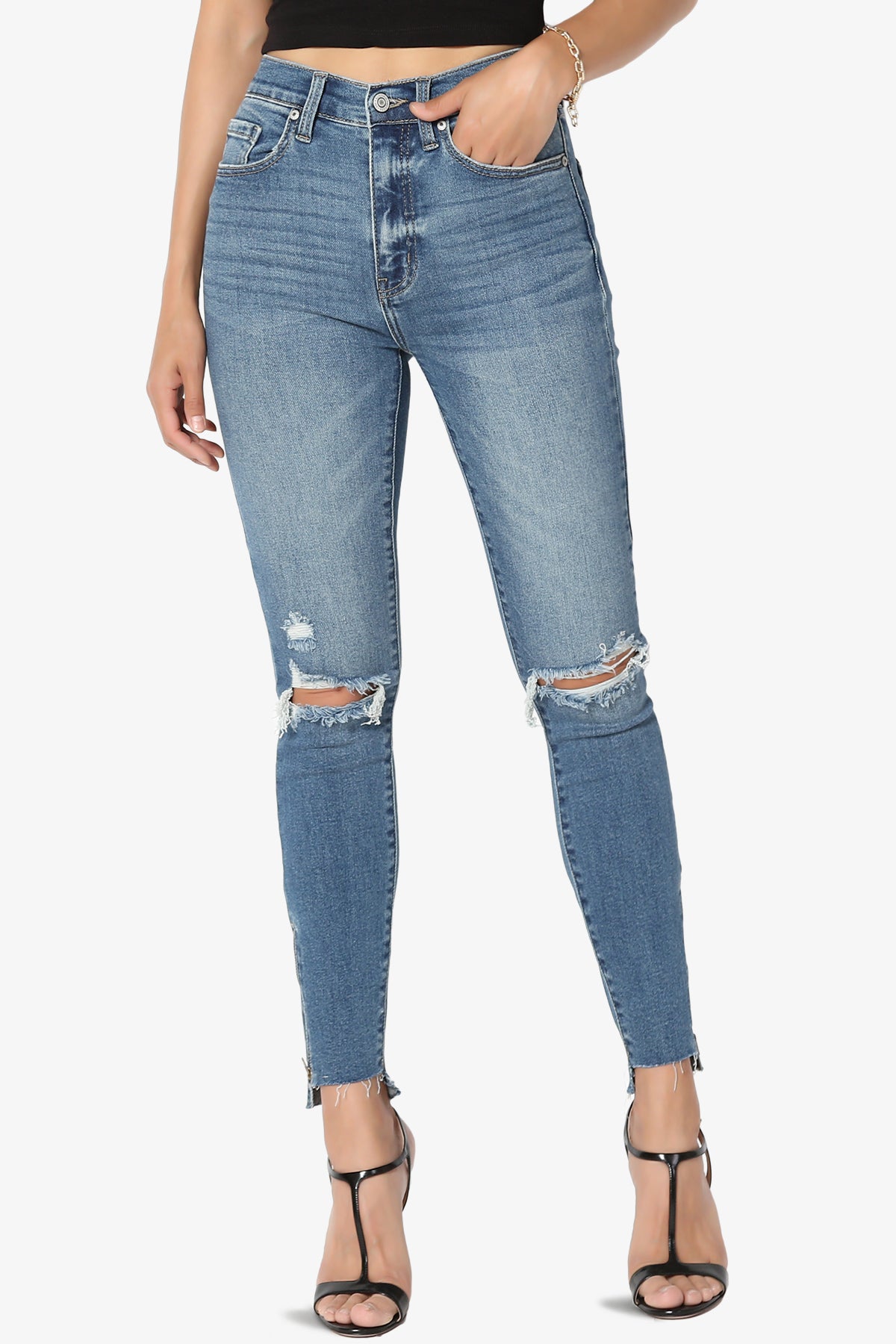 Bella Zipper Step Hem Crop Skinny Jeans