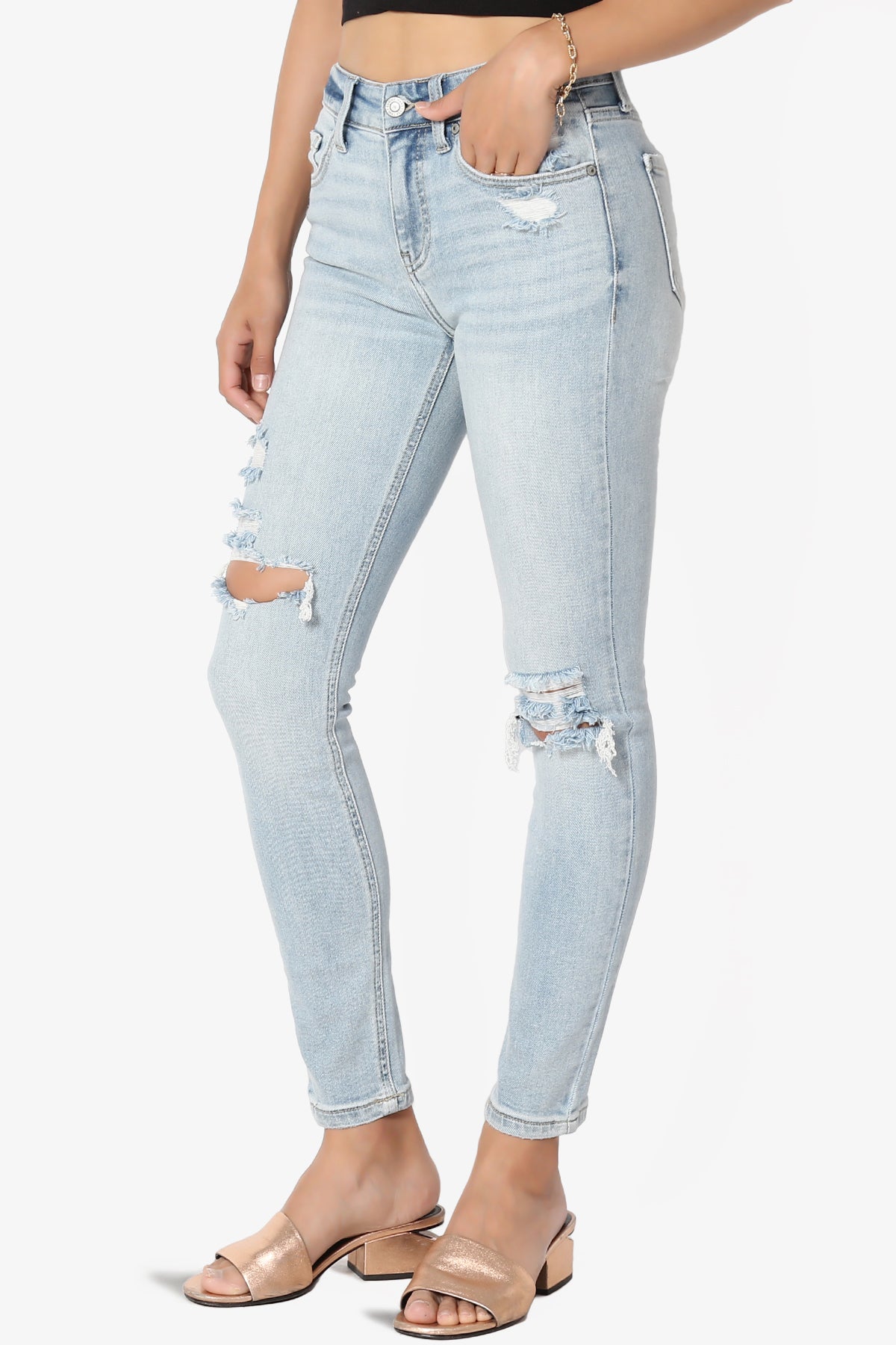 Clara Ripped High Rise Crop Skinny Jeans in Trip LT