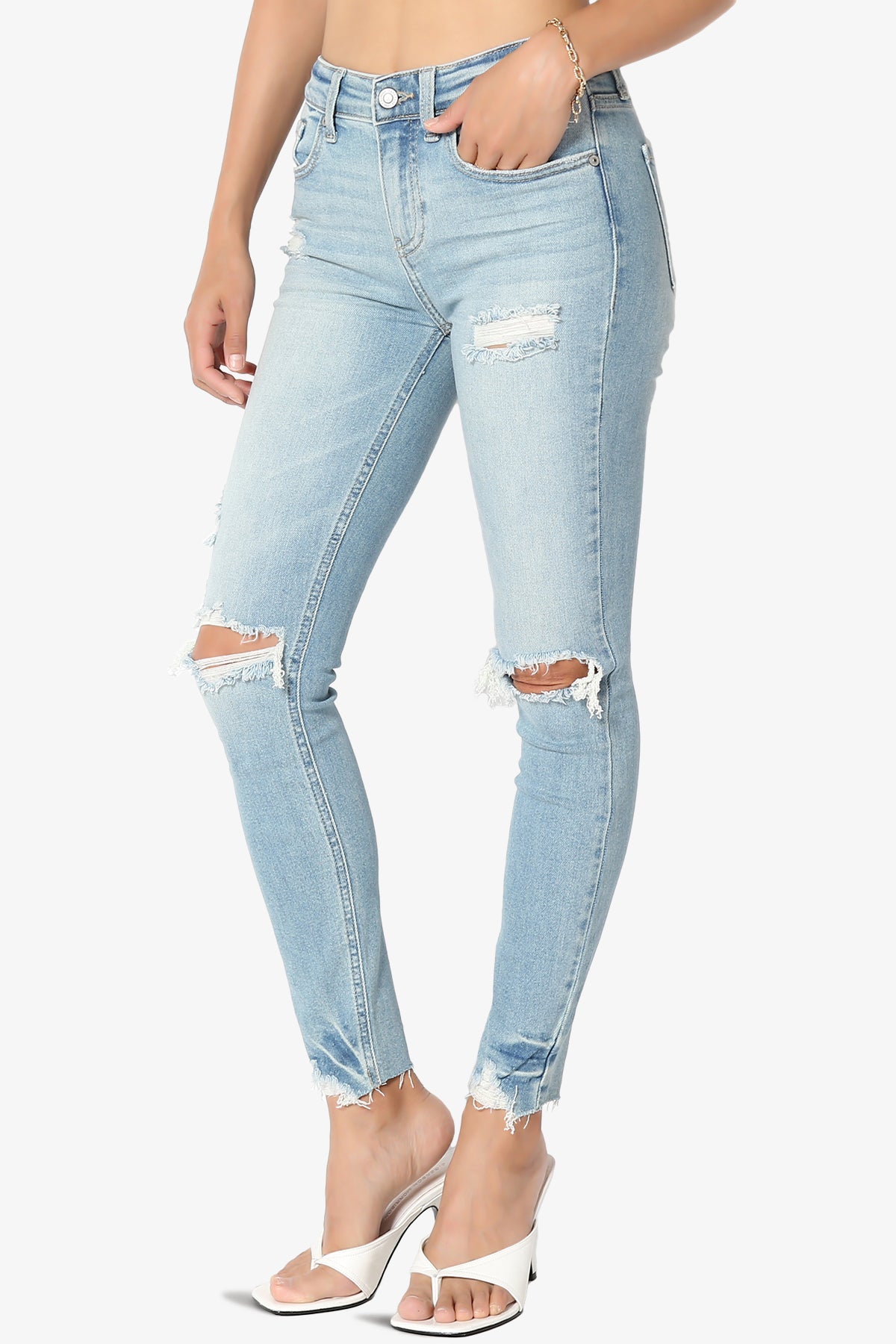 Clara Ripped High Rise Crop Skinny Jeans in Sweet Med