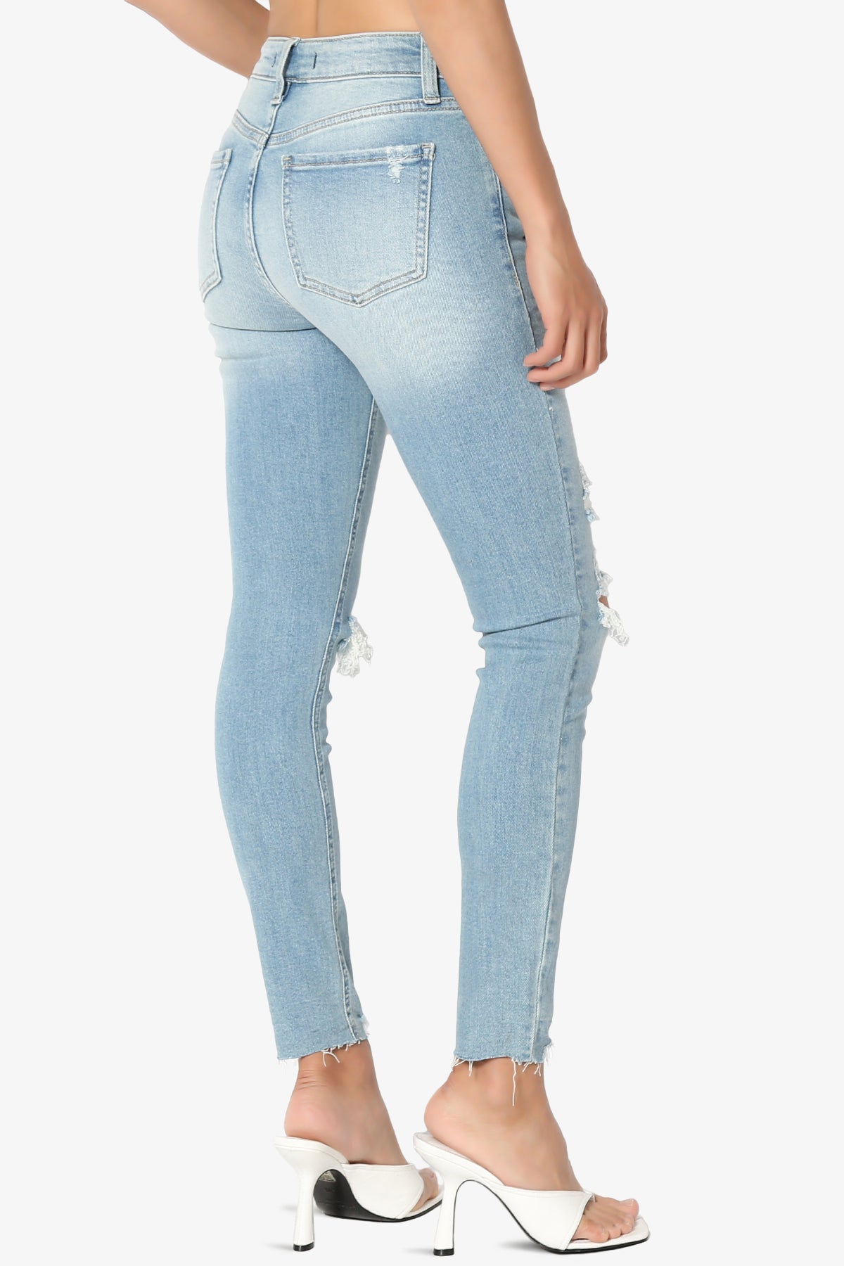 Clara Ripped High Rise Crop Skinny Jeans in Sweet Med